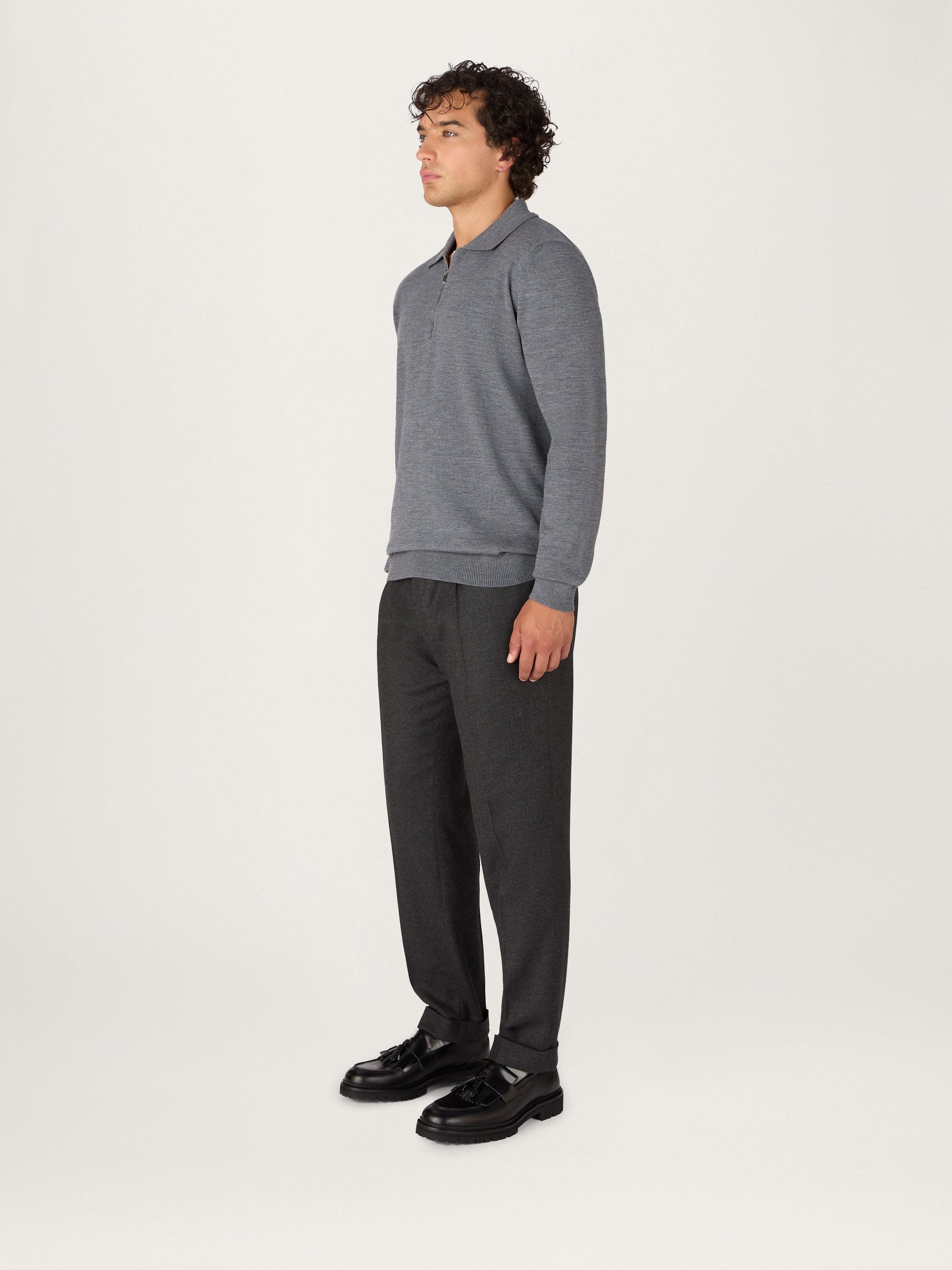 The Lightweight Easy Zip Sweater || Grey | Merino Wool