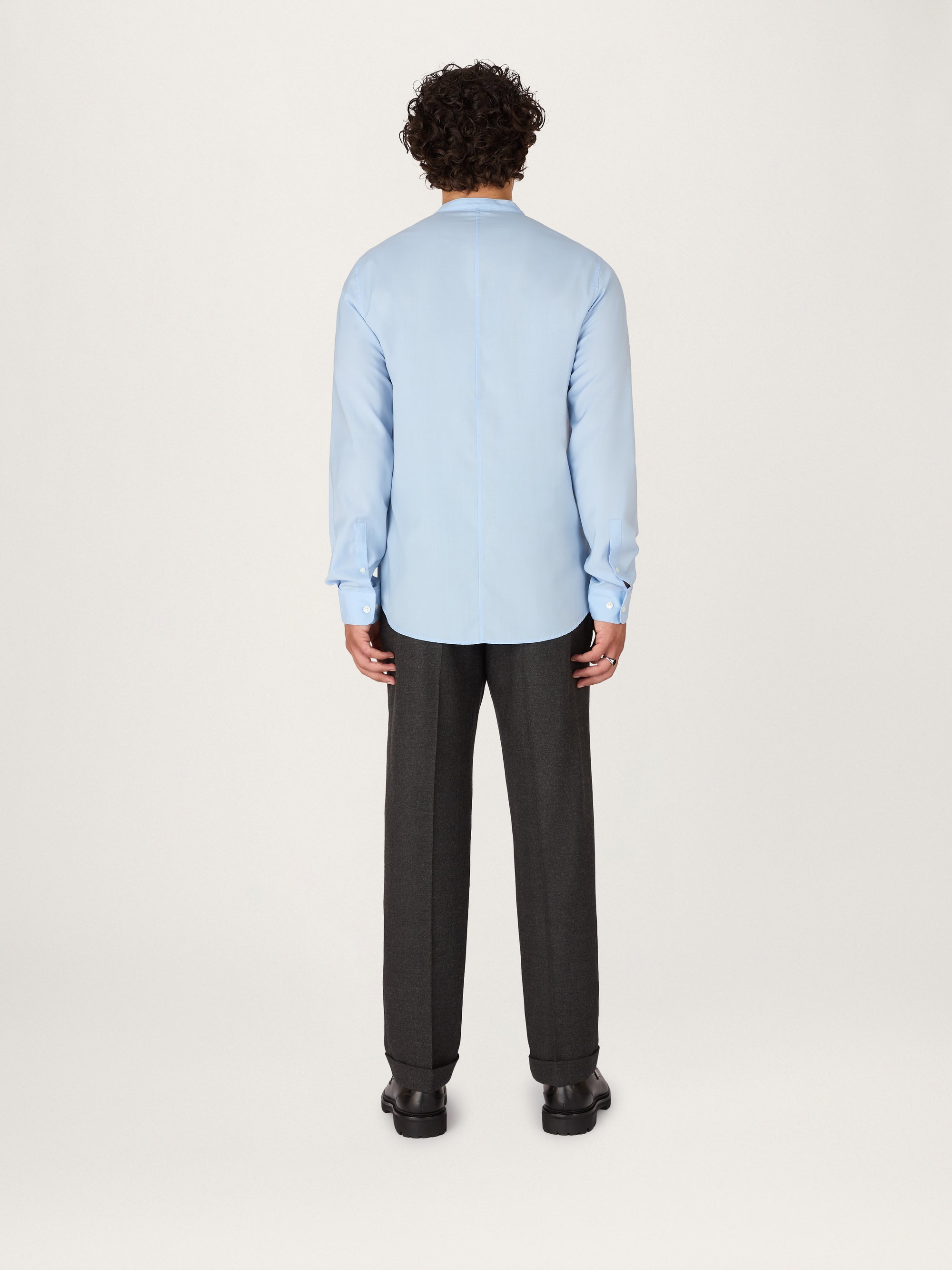 The All Day Shirt Merino Collarless || Light Blue | Merino Poplin