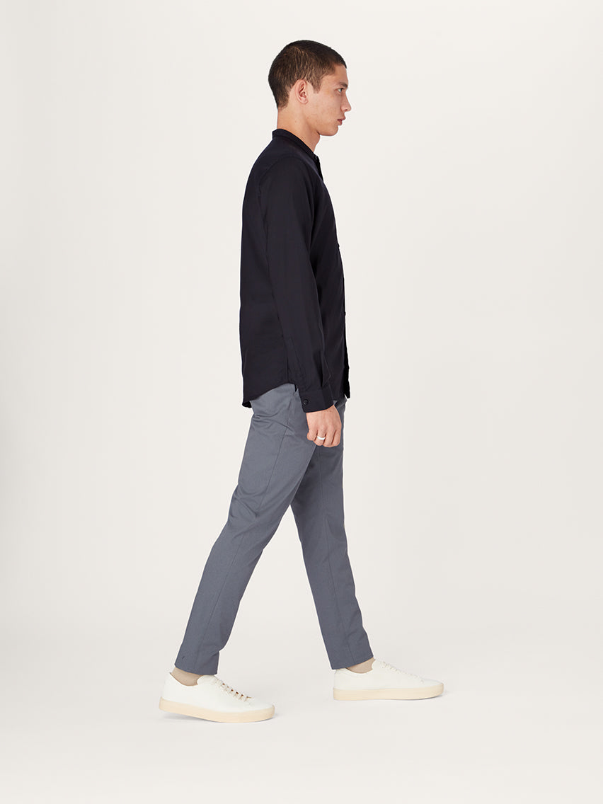 The All Day Shirt Merino Collarless || Navy | Merino Poplin