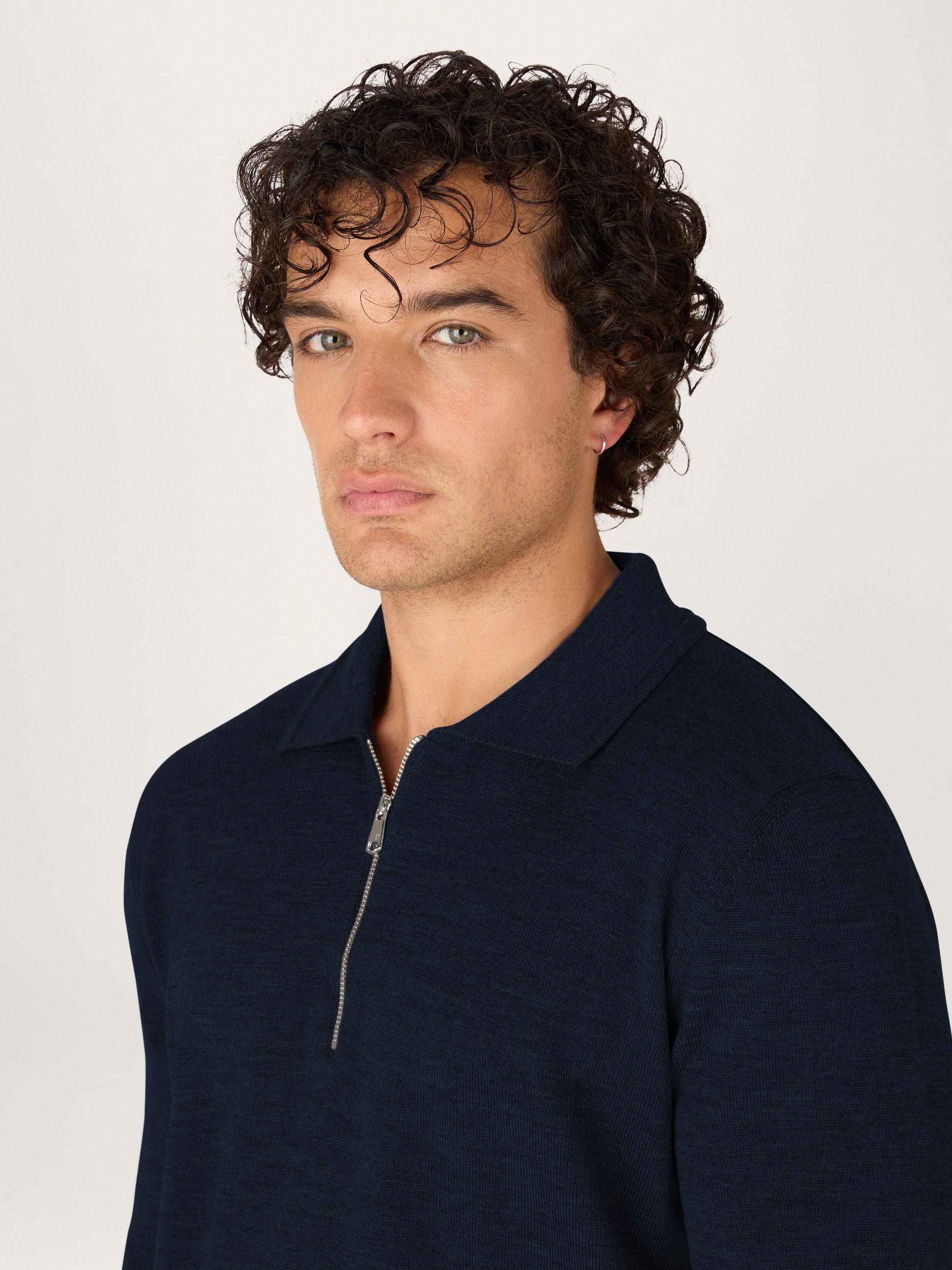 The Lightweight Easy Zip Sweater || Navy | Merino Wool