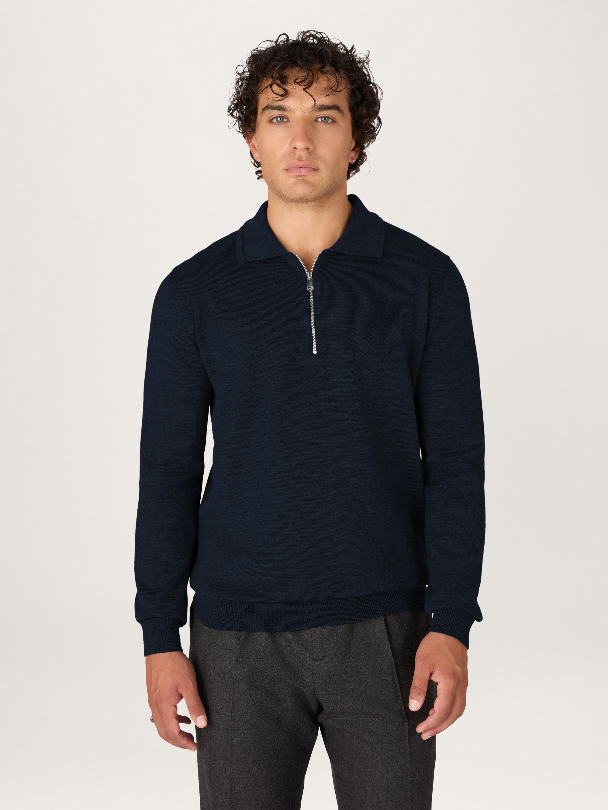 The Lightweight Easy Zip Sweater || Navy | Merino Wool