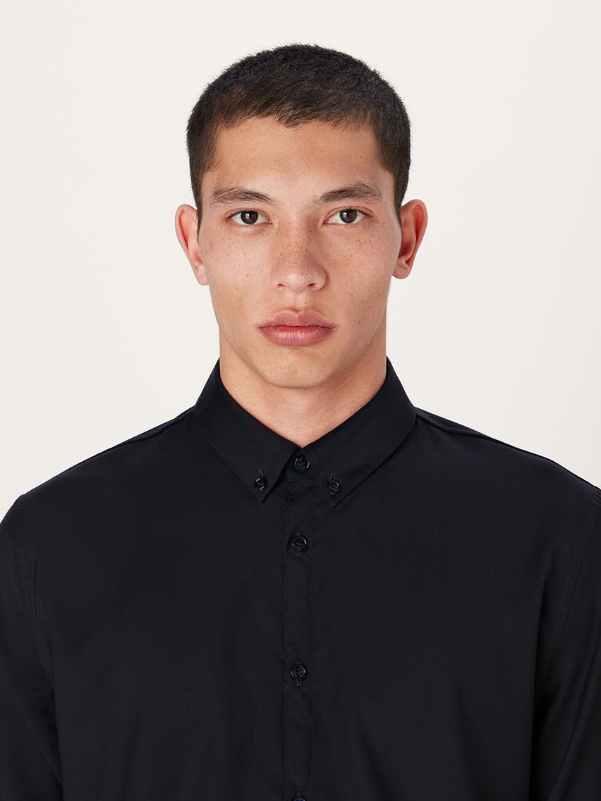 The All Day Shirt Merino Collared || Navy | Merino Poplin