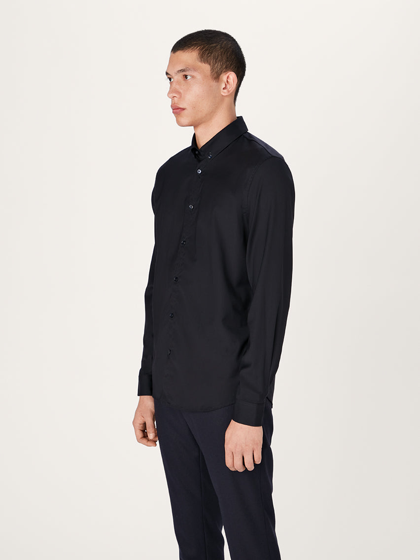 The All Day Shirt Merino Collared || Navy | Merino Poplin