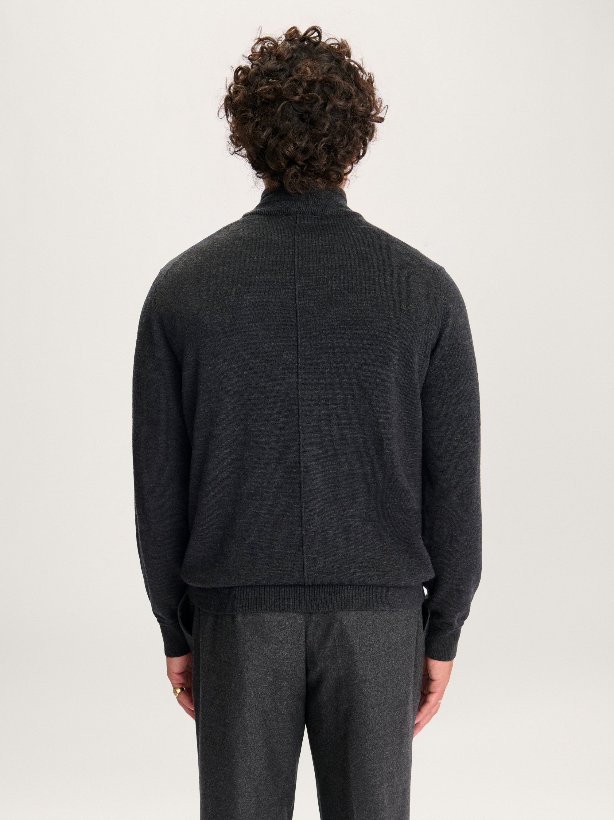 Lestrange Merino Half Zip Grey – back view of men’s fine merino wool half zip sweater