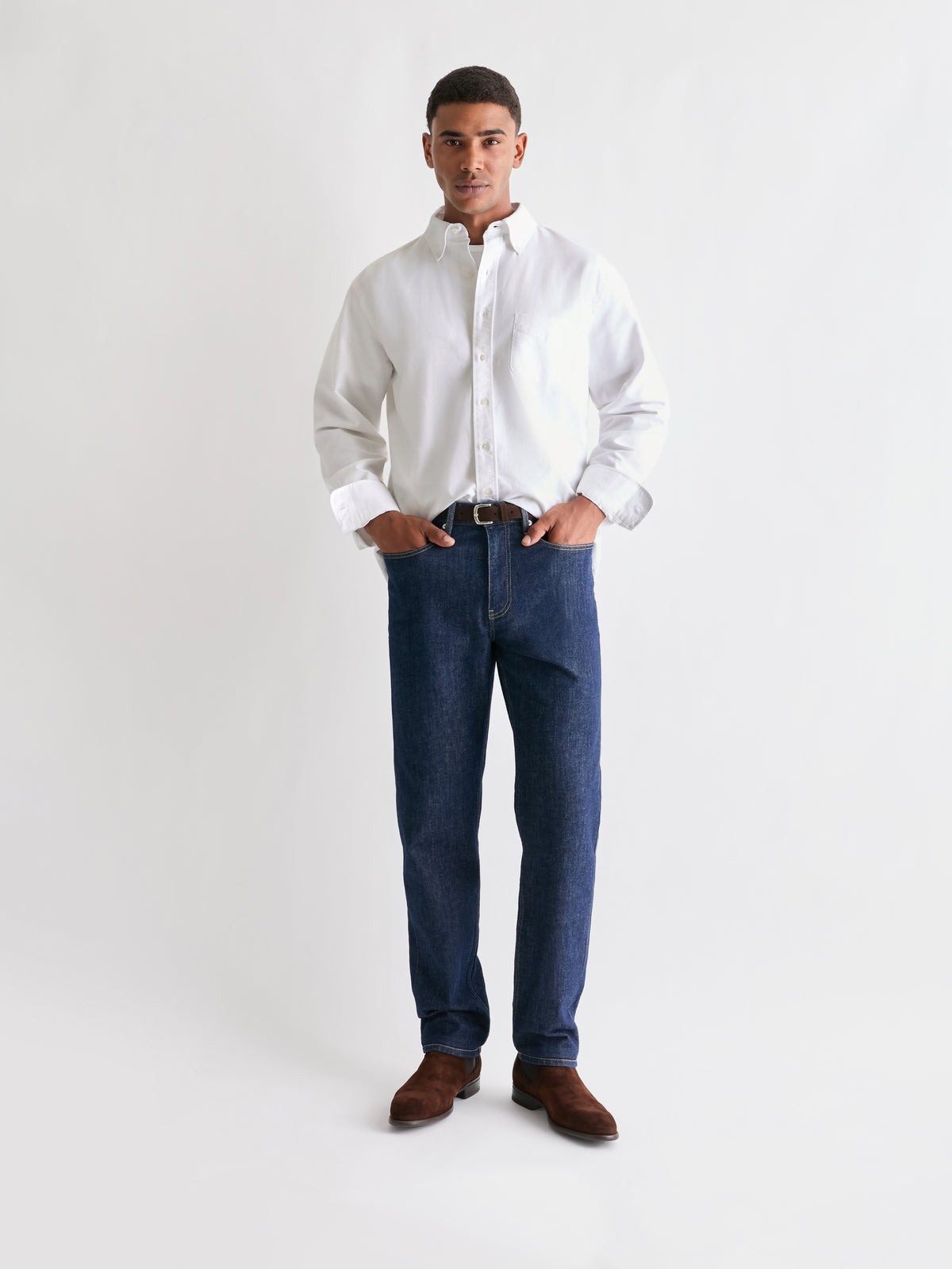 The 24 Oxford Shirt Relaxed, White, front, full length