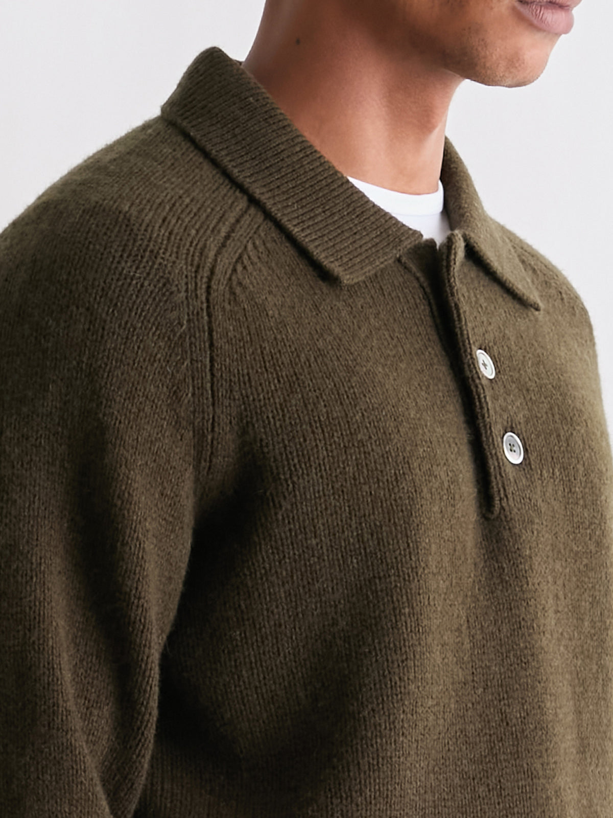 The 24 Shaggy Knit Polo, Dark Olive, detail