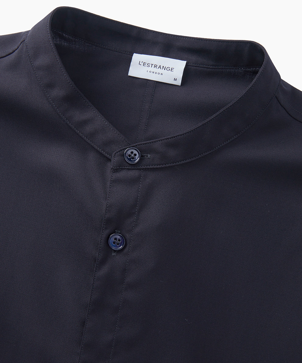 The All Day Shirt Merino Collarless || Navy | Merino Poplin