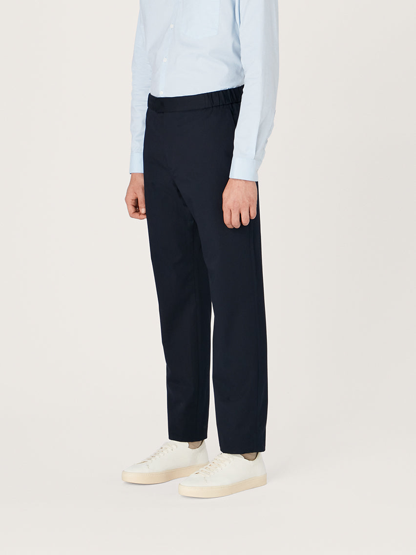 Mens Navy Blue Striped Tapered Linen Pants Relaxed Fit - Cholp