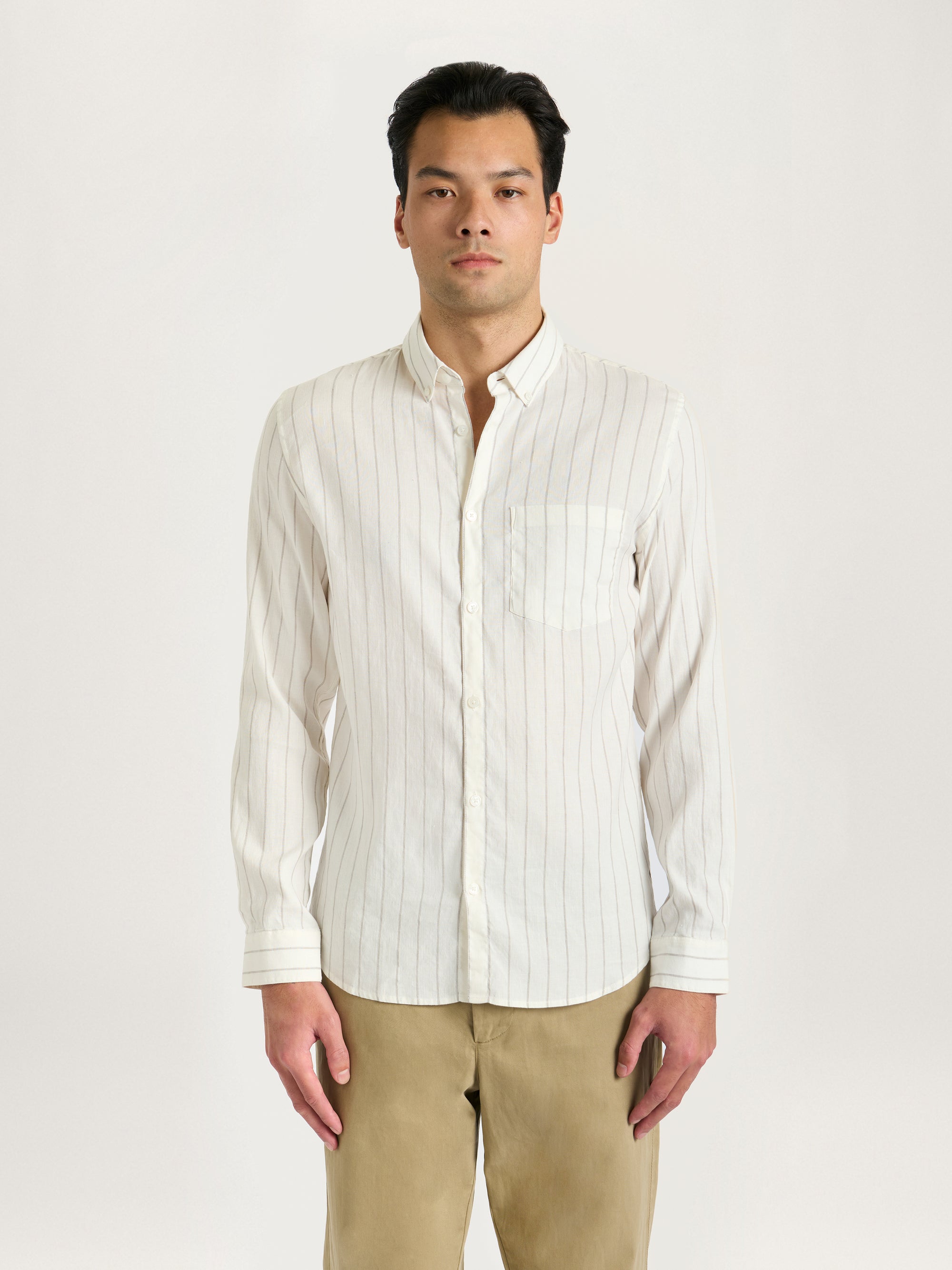 The All Day Shirt Linen Collared || Ecru Stripe | Linen