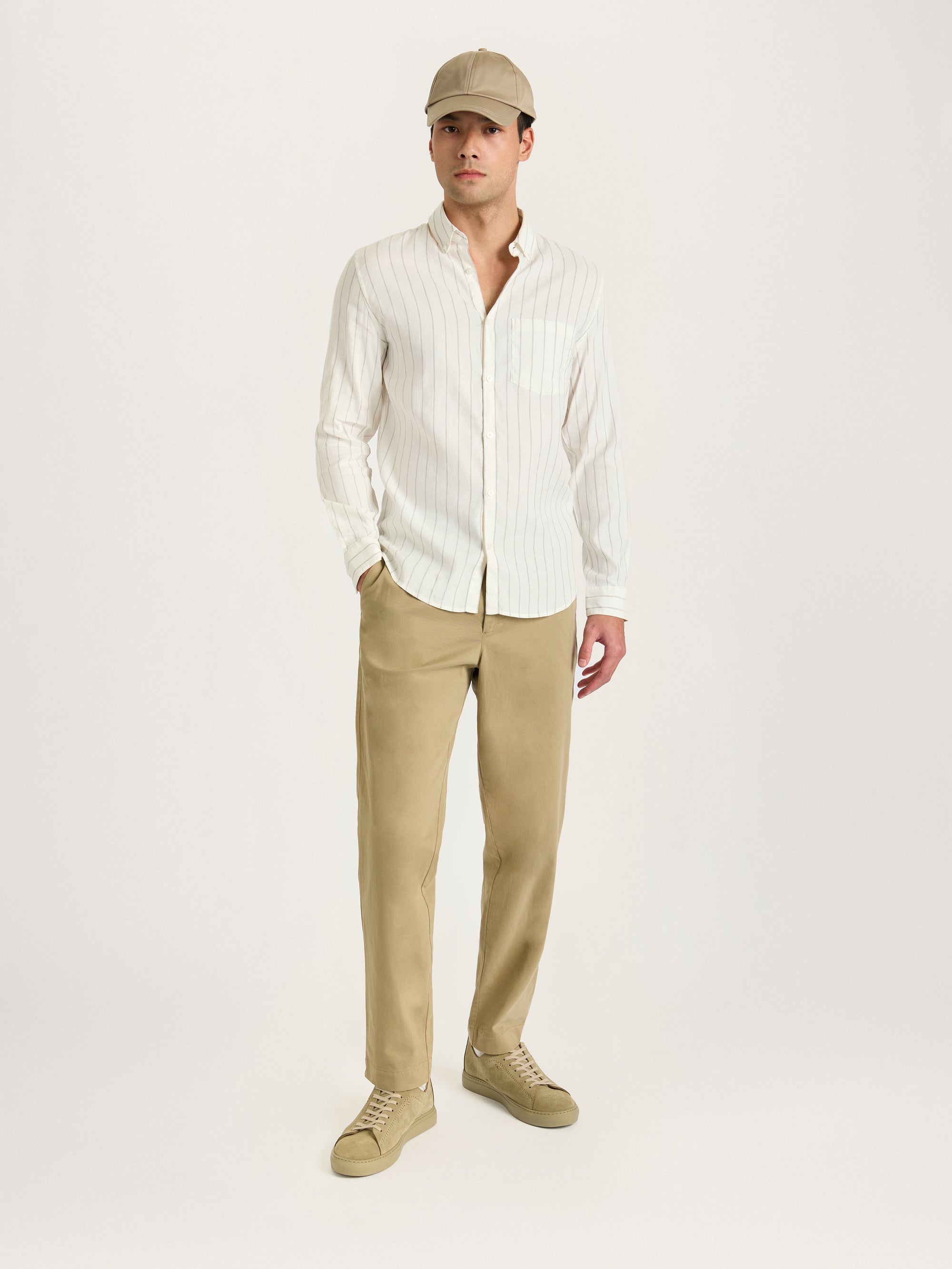 The All Day Shirt Linen Collared || Ecru Stripe | Linen