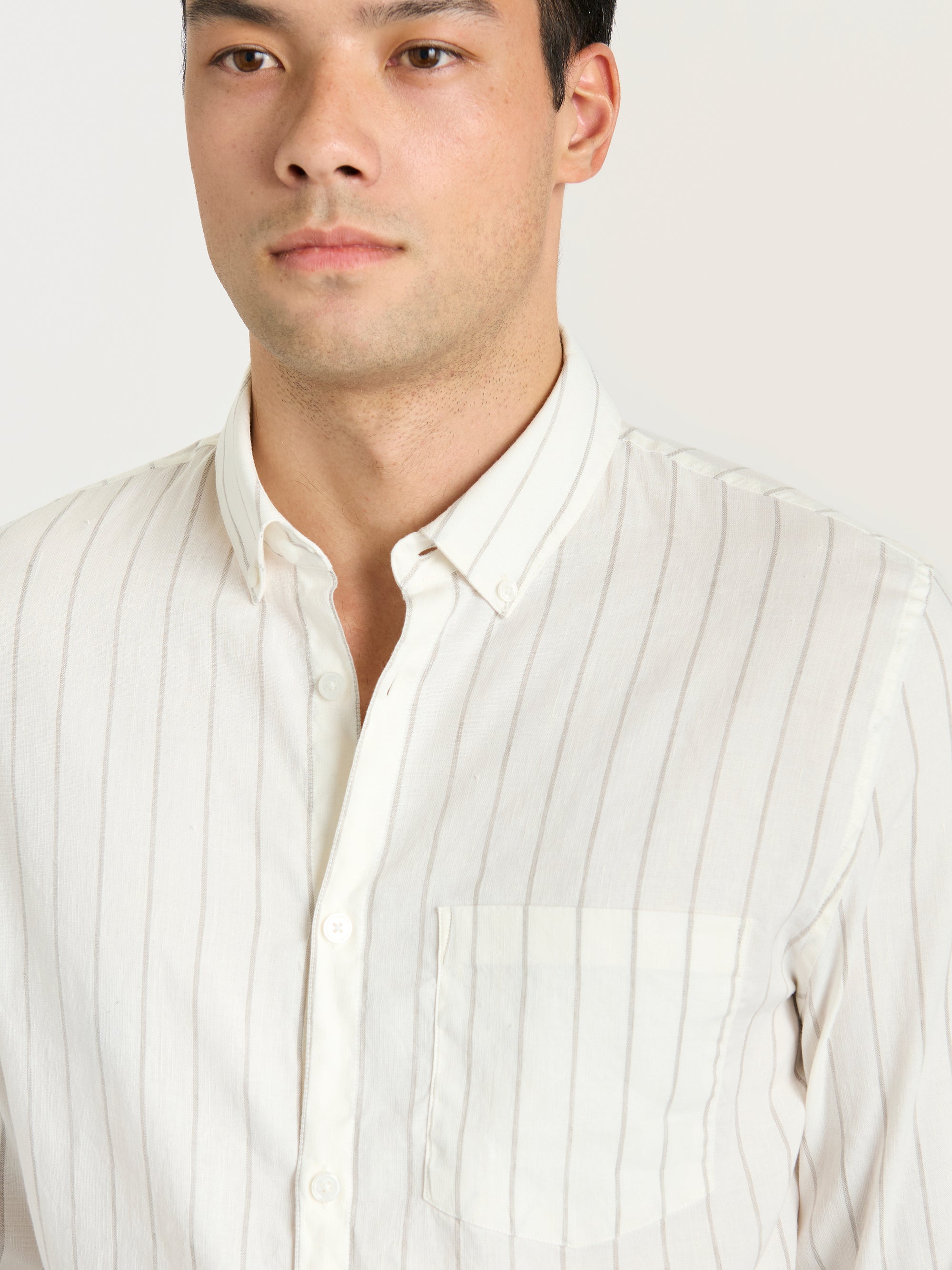 The All Day Shirt Linen Collared || Ecru Stripe | Linen