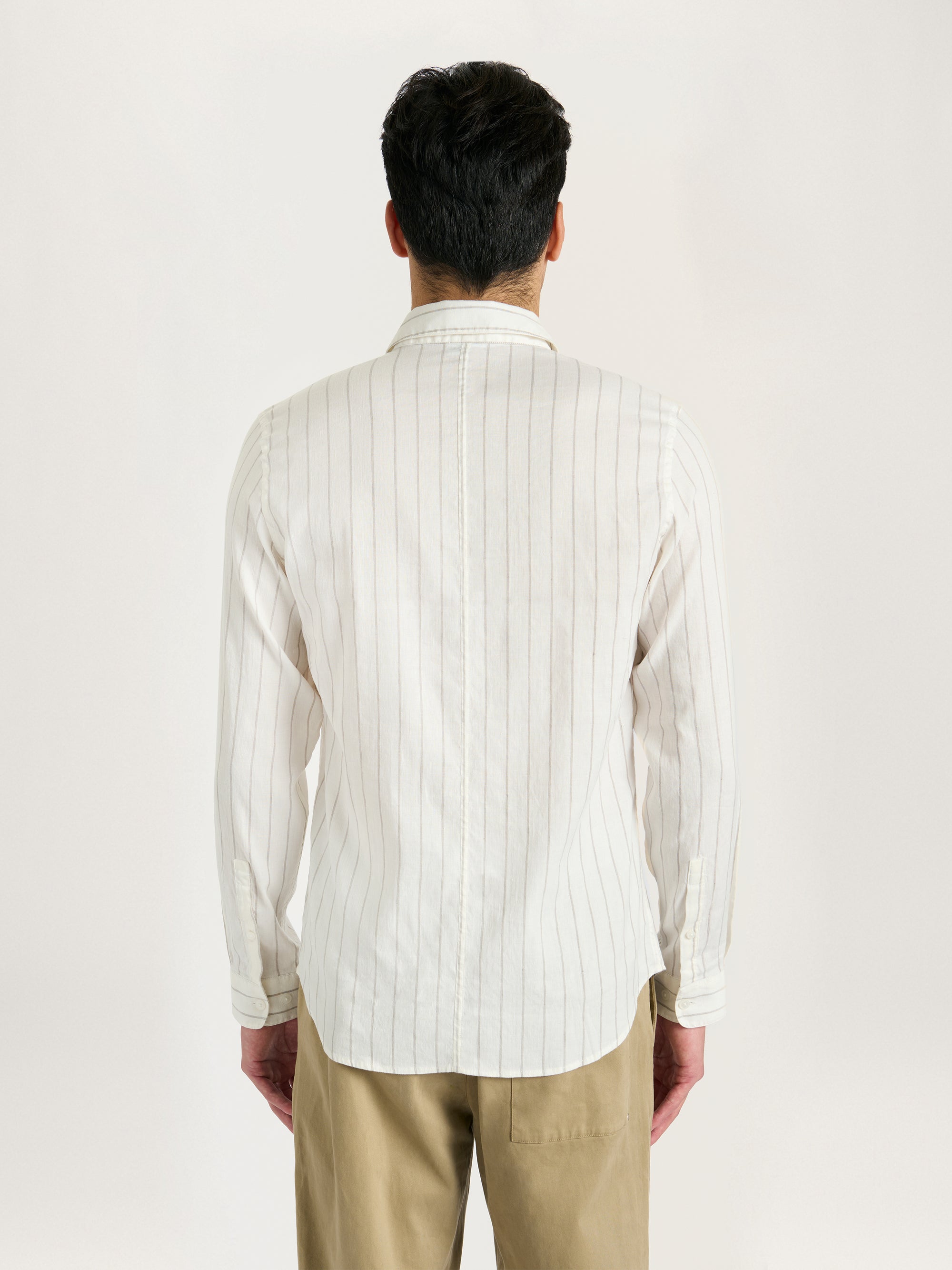 The All Day Shirt Linen Collared || Ecru Stripe | Linen