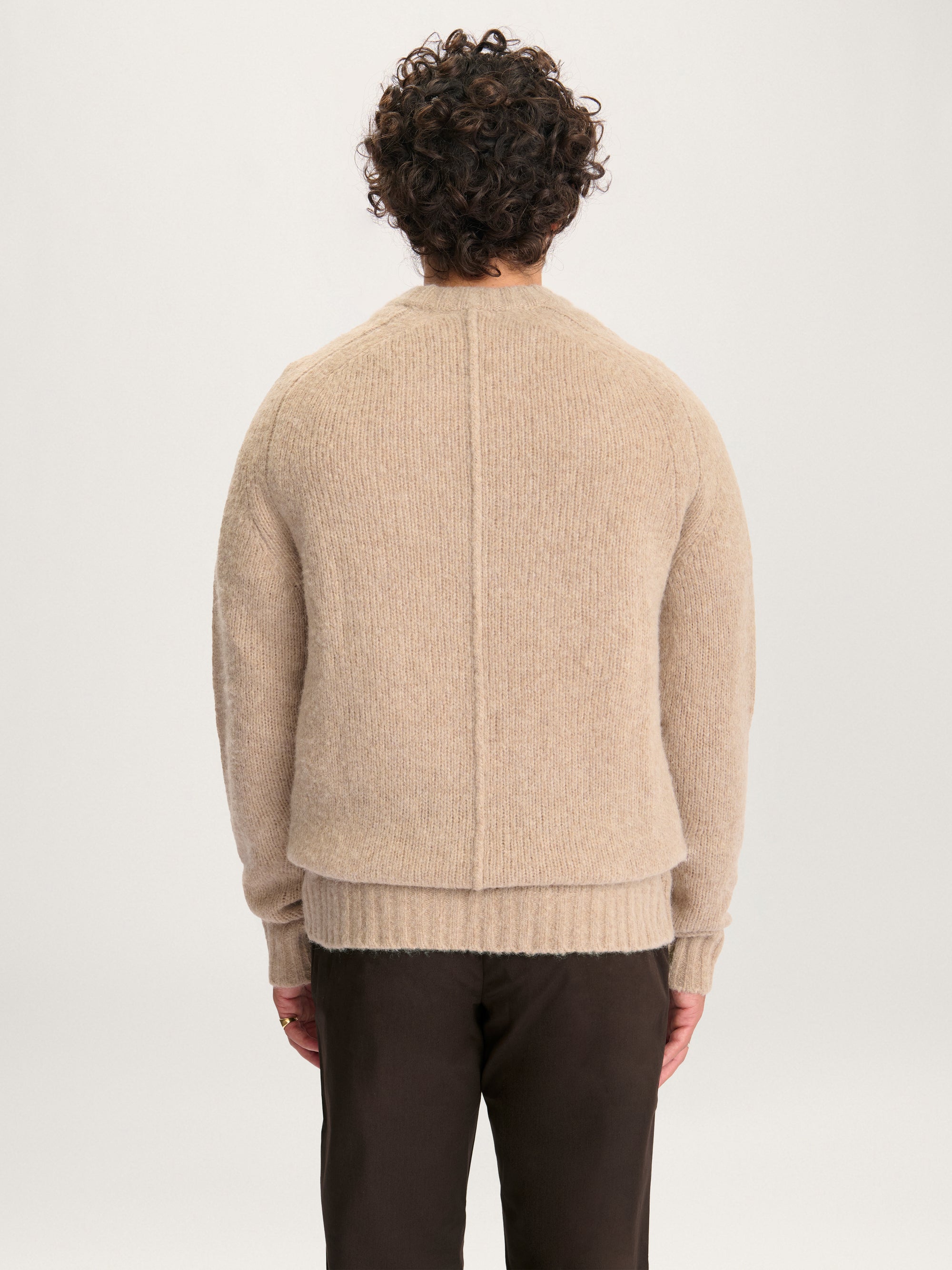 Lestrange Alpaca Crew Oatmeal sweater – back view of men’s luxury knitwear crafted from soft alpaca wool