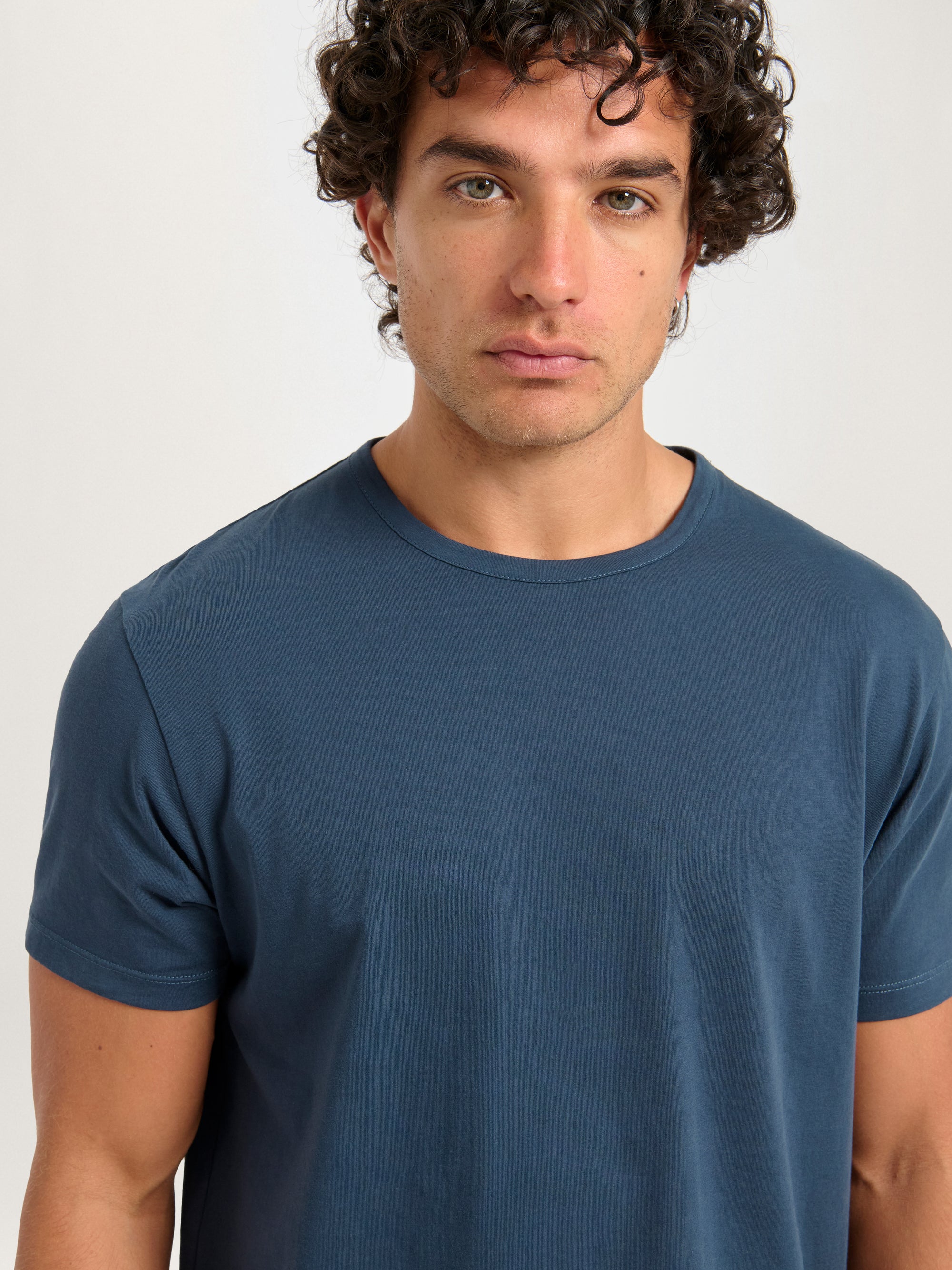 Close-up of Lestrange London Classic Tee in Pebble, premium cotton crew neck t-shirt