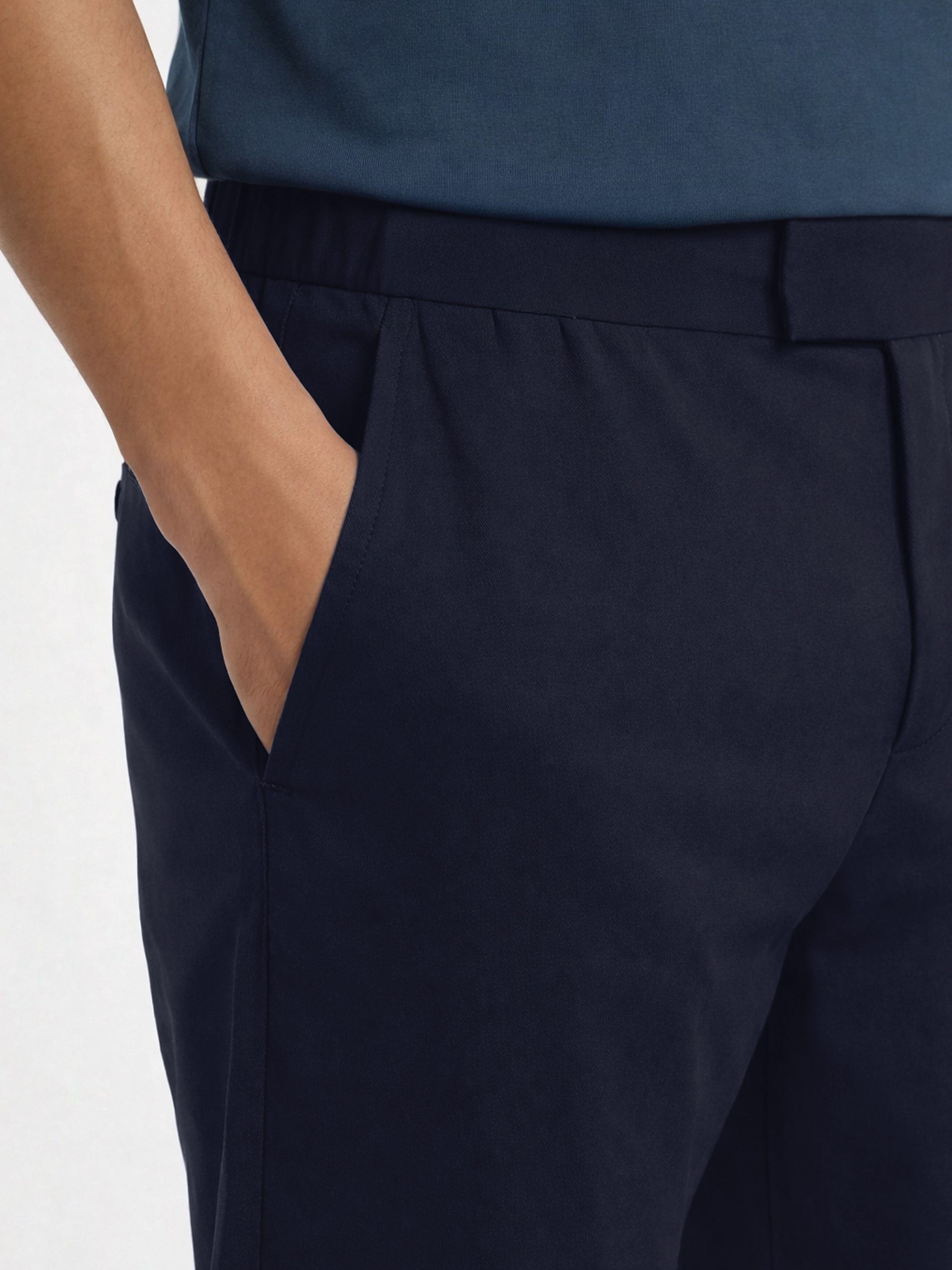 Lestrange London regular navy trousers close-up pocket detail premium fabric and tailored finish