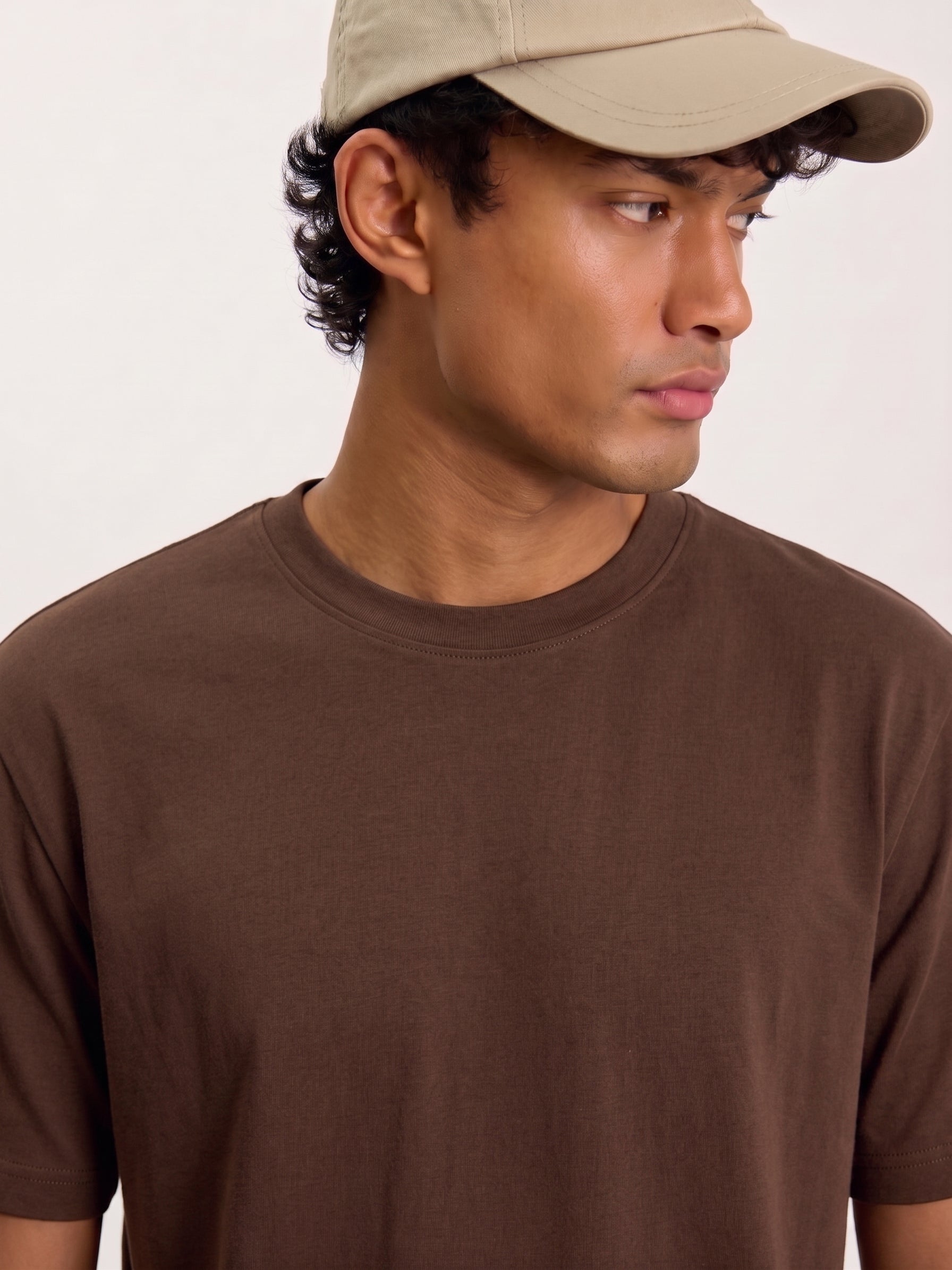 Lestrange London heavyweight terracotta t-shirt close-up side profile with premium cotton fabric detail
