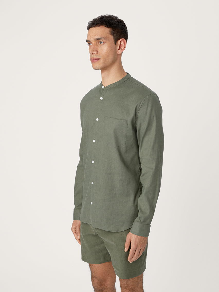 Mens collarless hotsell linen shirt