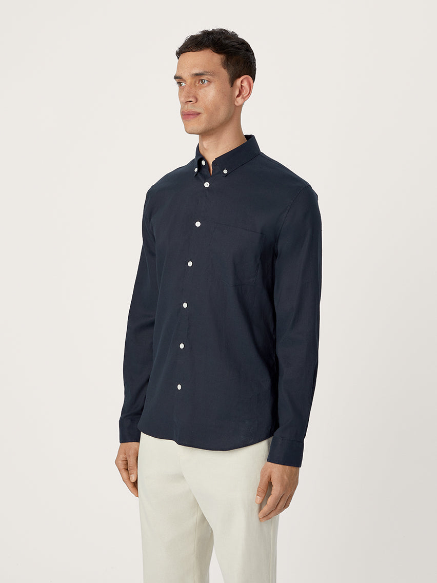 The All Day Shirt Linen Collared || Navy | Linen