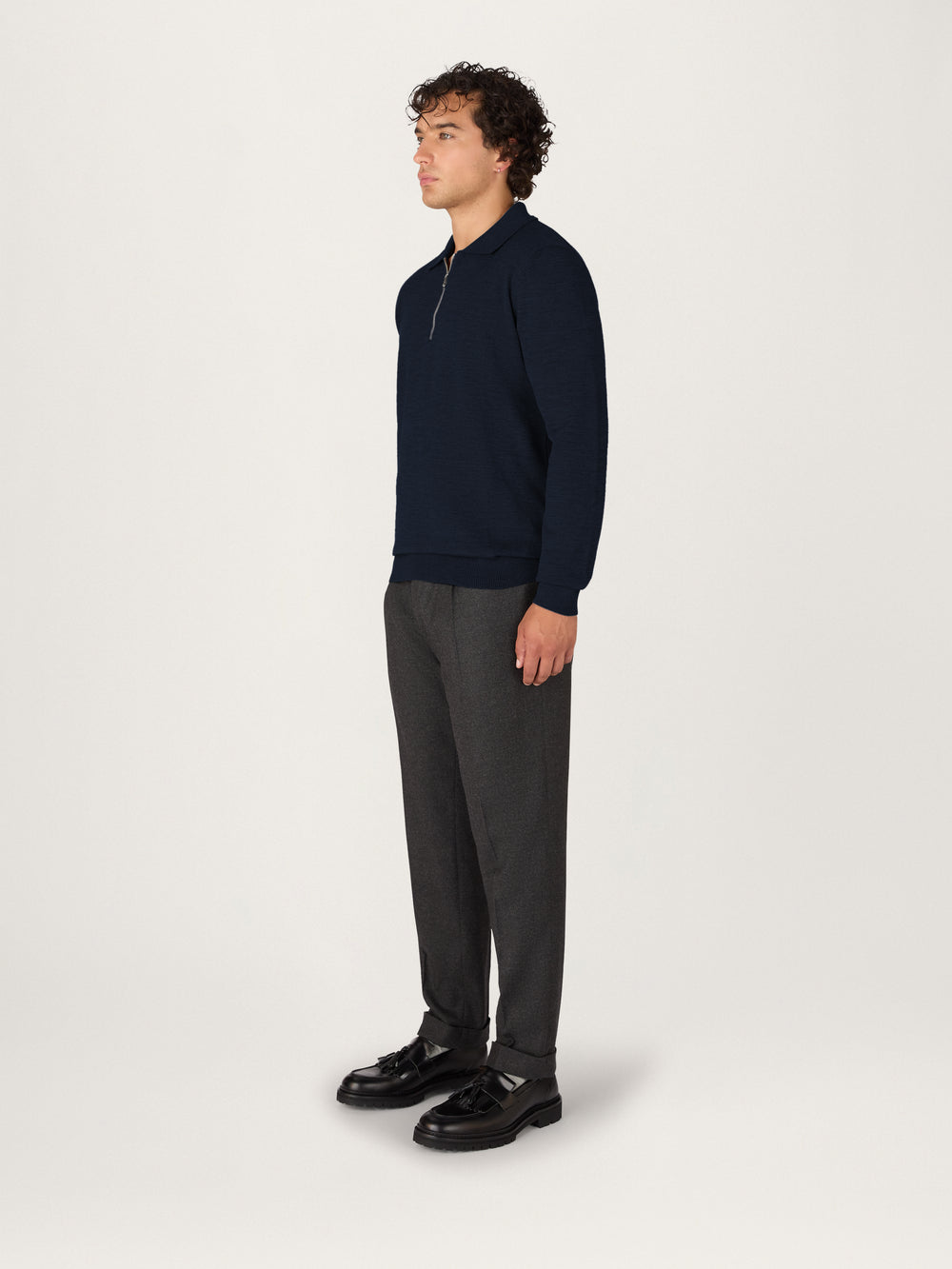 The Lightweight Easy Zip Sweater || Navy | Merino Wool