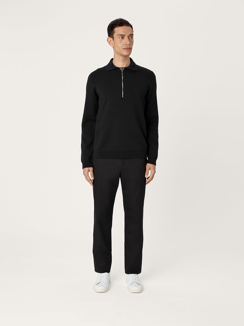 The Easy Zip Sweater || Black | Merino Wool