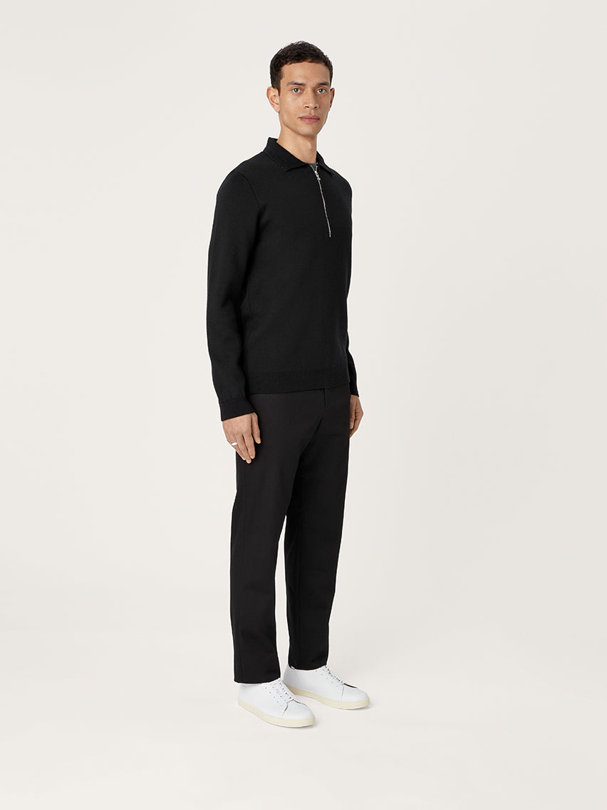 The Easy Zip Sweater || Black | Merino Wool