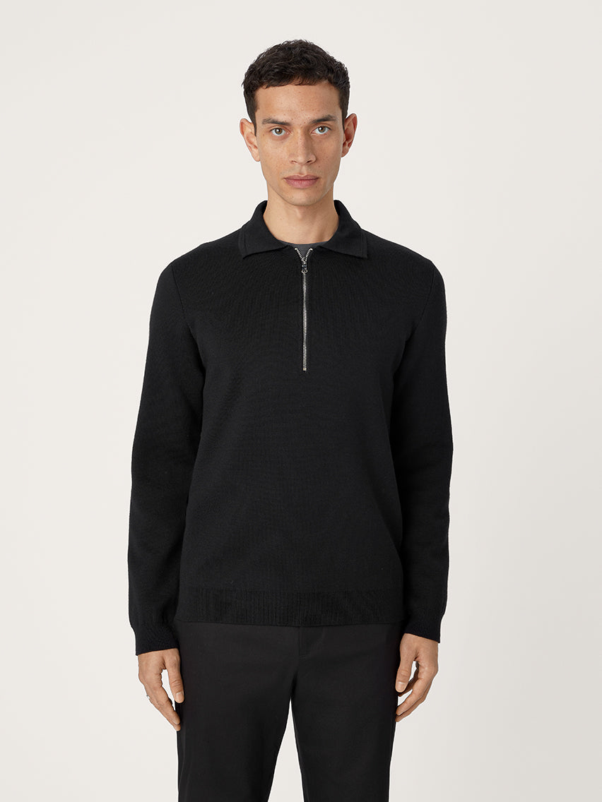 The Easy Zip Sweater || Black | Merino Wool