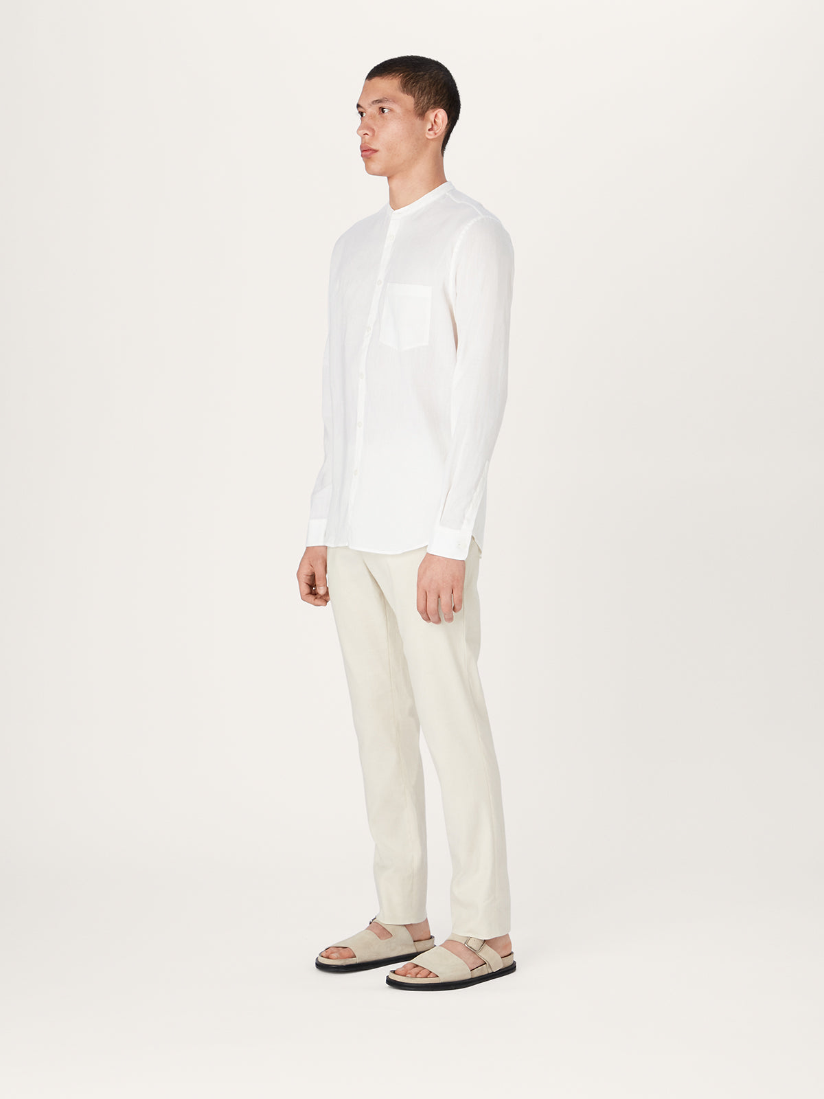 The All Day Shirt Linen Collarless || Off White | Linen