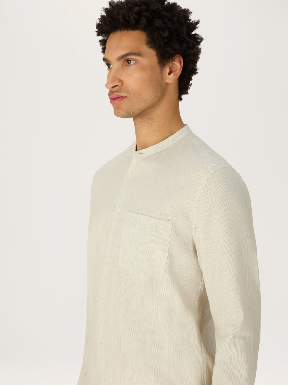 The All Day Shirt Linen Collarless || Stripe | Linen