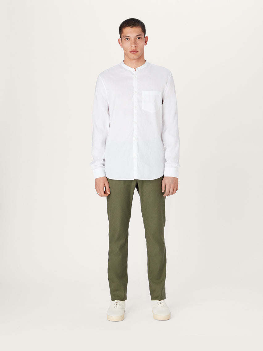 The All Day Shirt Linen Collarless || White | Linen