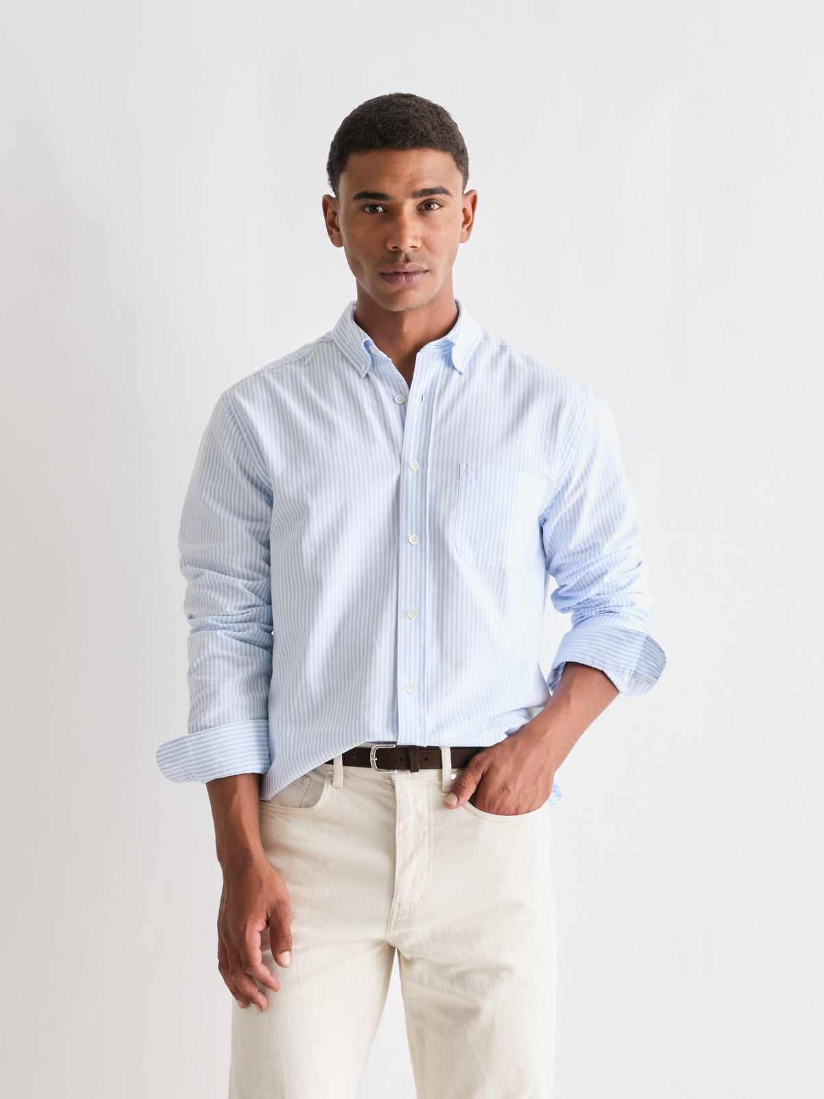 The 24 Oxford Shirt Relaxed, Light Blue Stripe, front