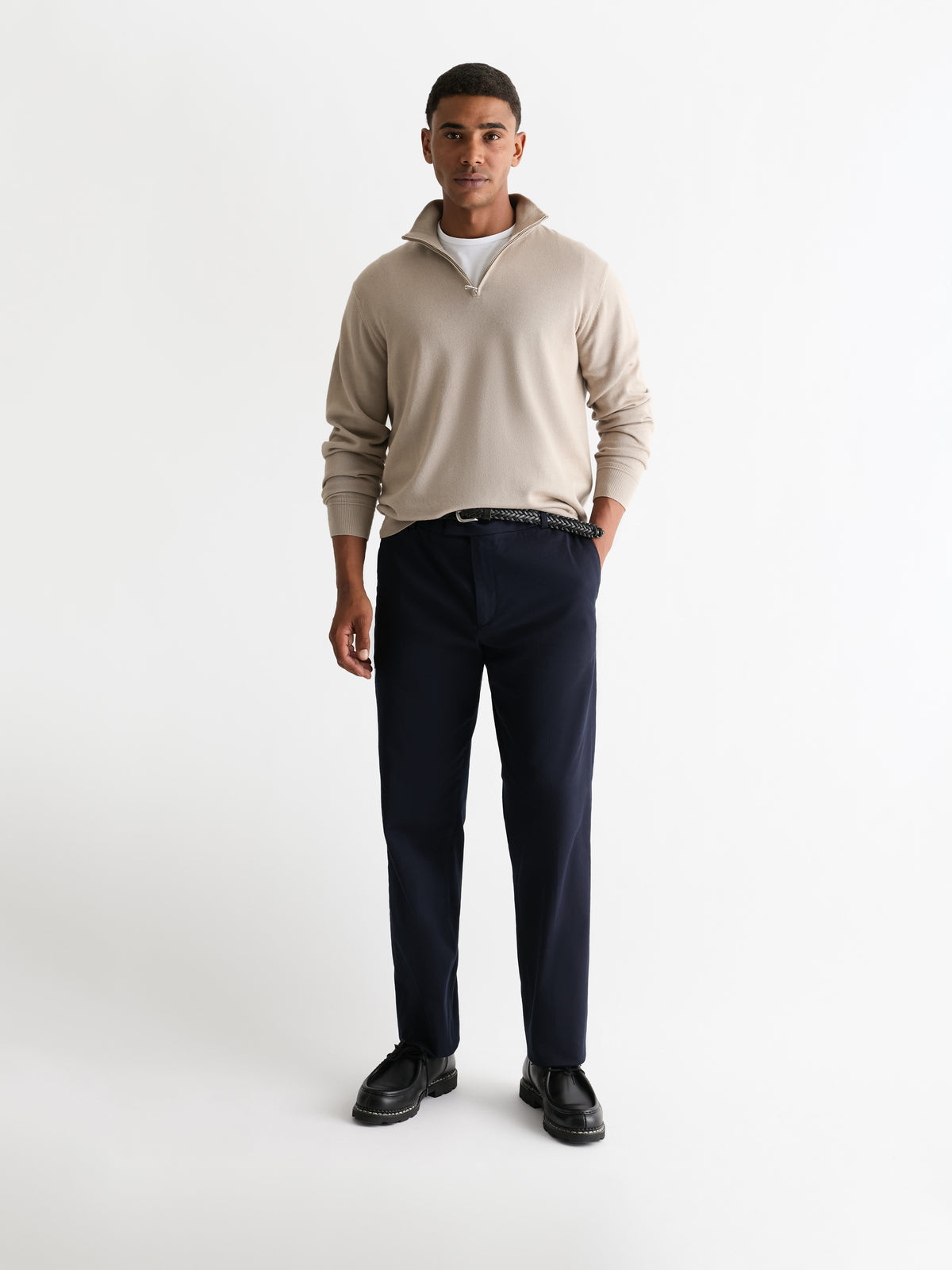 The 24 Quarter Zip Knit, Beige, front, full length