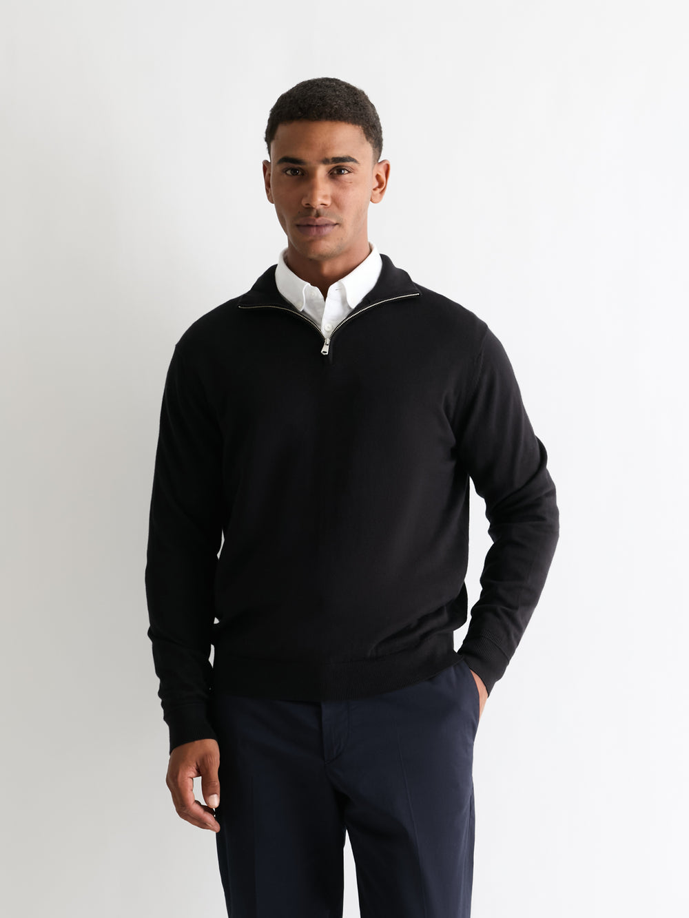 The 24 Quarter Zip Knit, Black, front