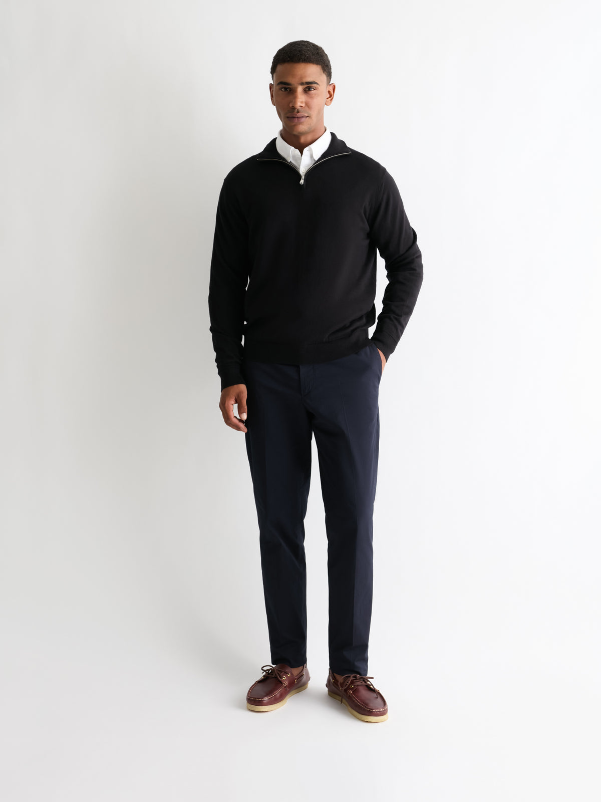 The 24 Quarter Zip Knit, Black, front, full length