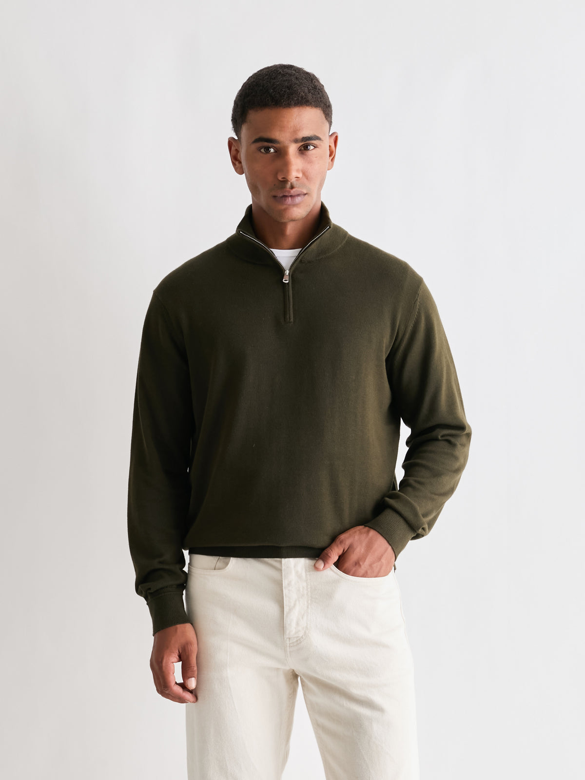 The 24 Quarter Zip Knit, Dark Olive, front