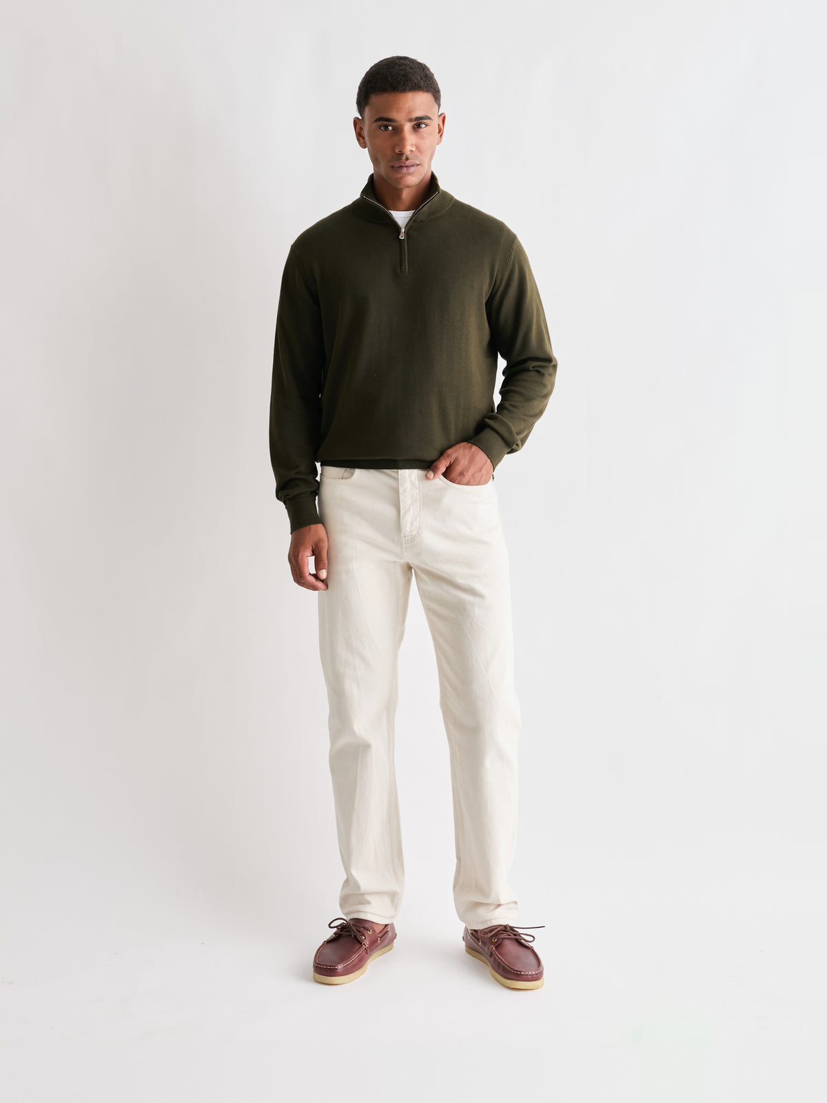 The 24 Quarter Zip Knit, Dark Olive, front, full length