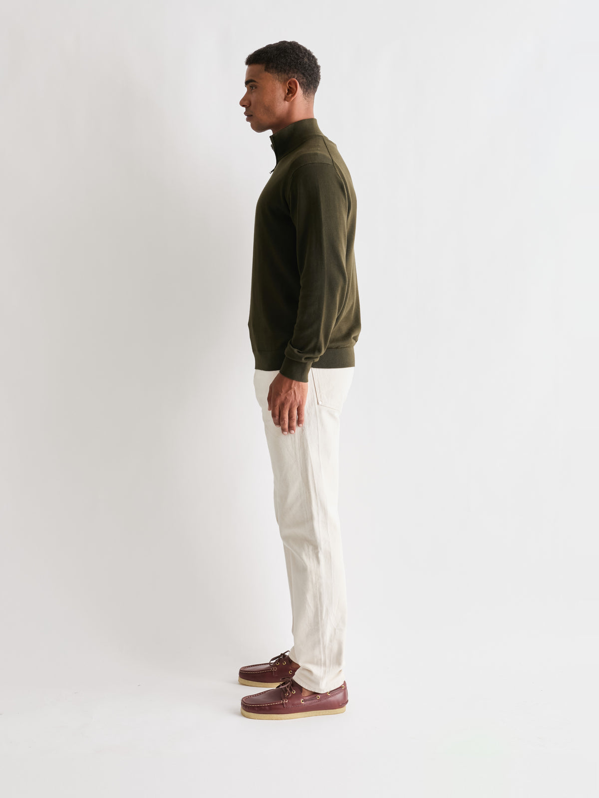 The 24 Quarter Zip Knit, Dark Olive, side