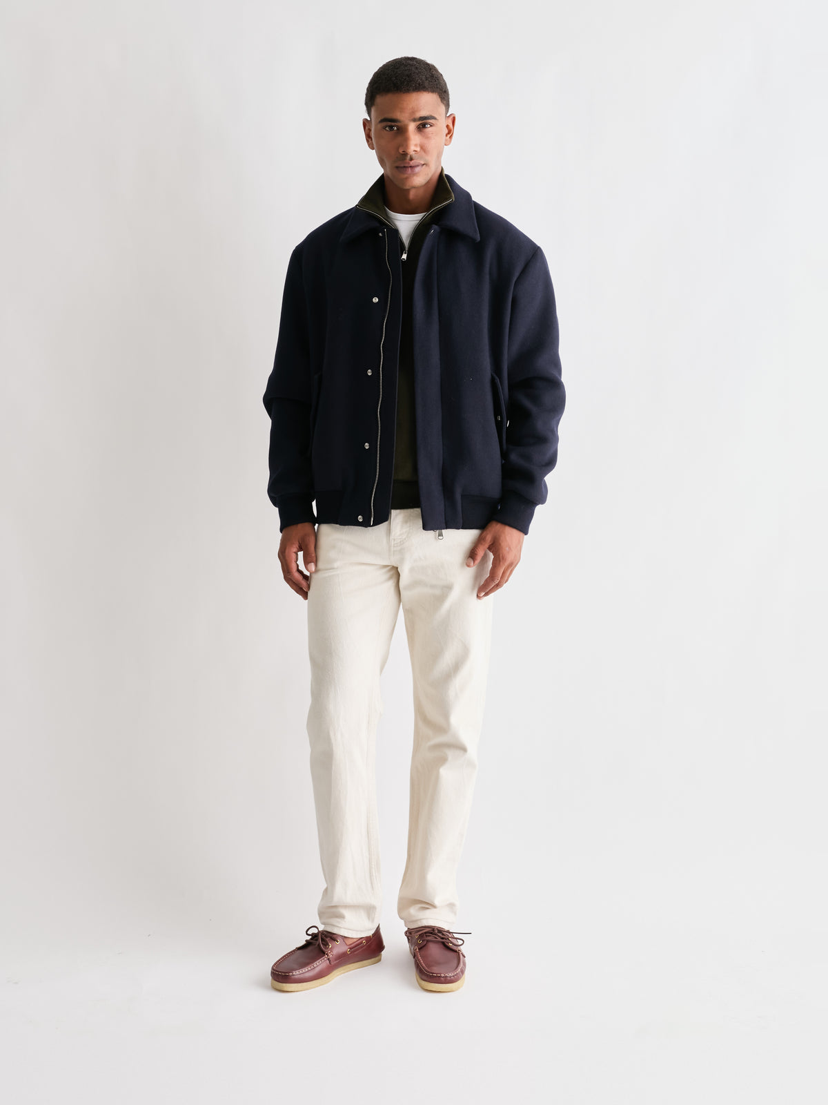 The 24 Quarter Zip Knit, Dark Olive, styled