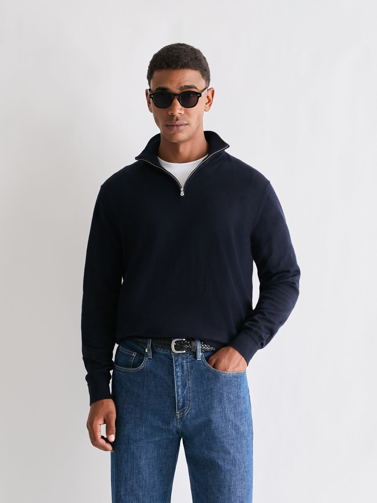 The 24 Quarter Zip Knit, Navy, front