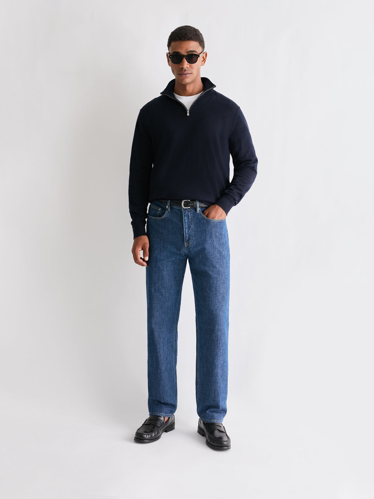 The 24 Quarter Zip Knit, Navy, front, full length