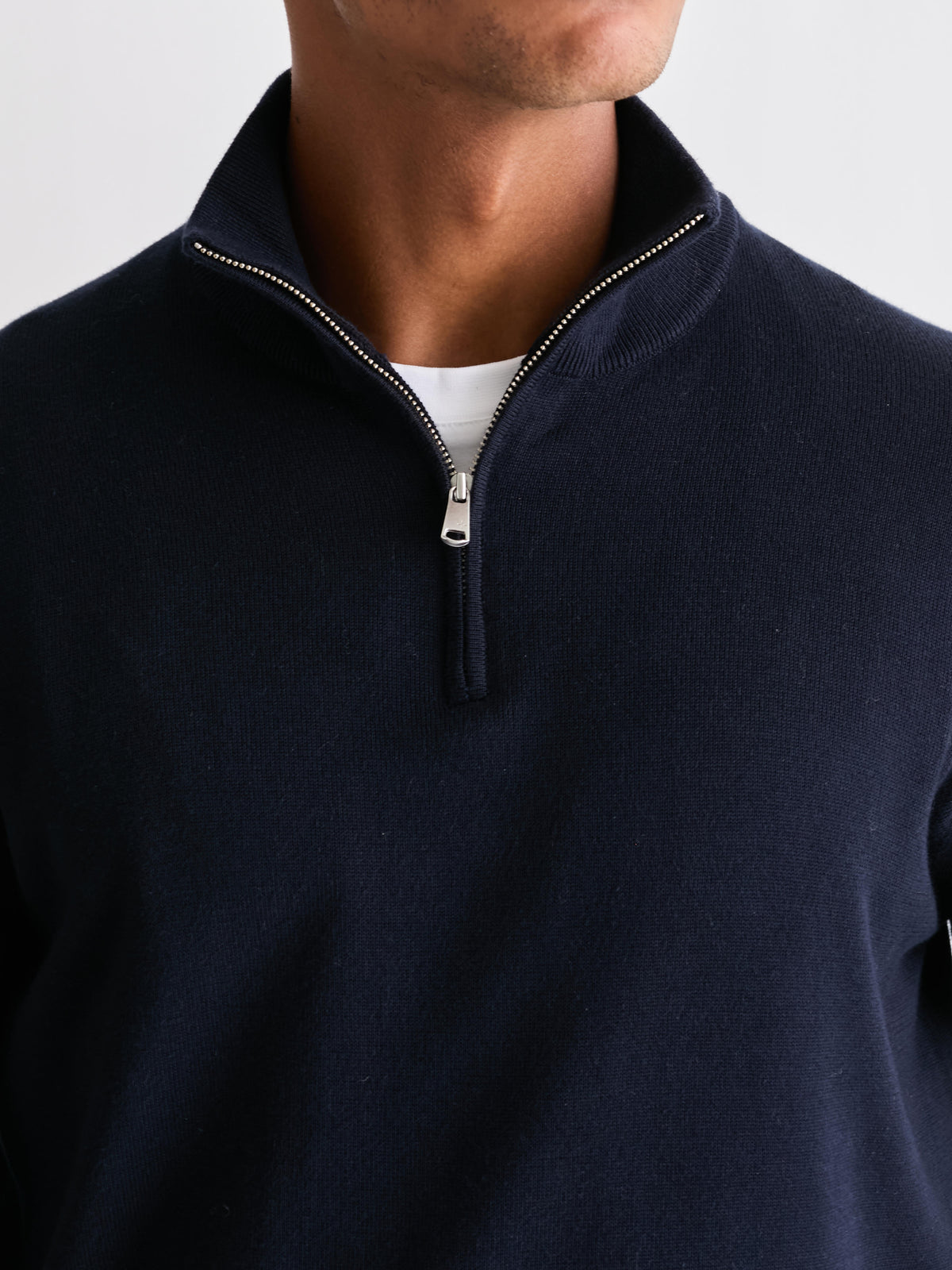 The 24 Quarter Zip Knit, Navy, close up