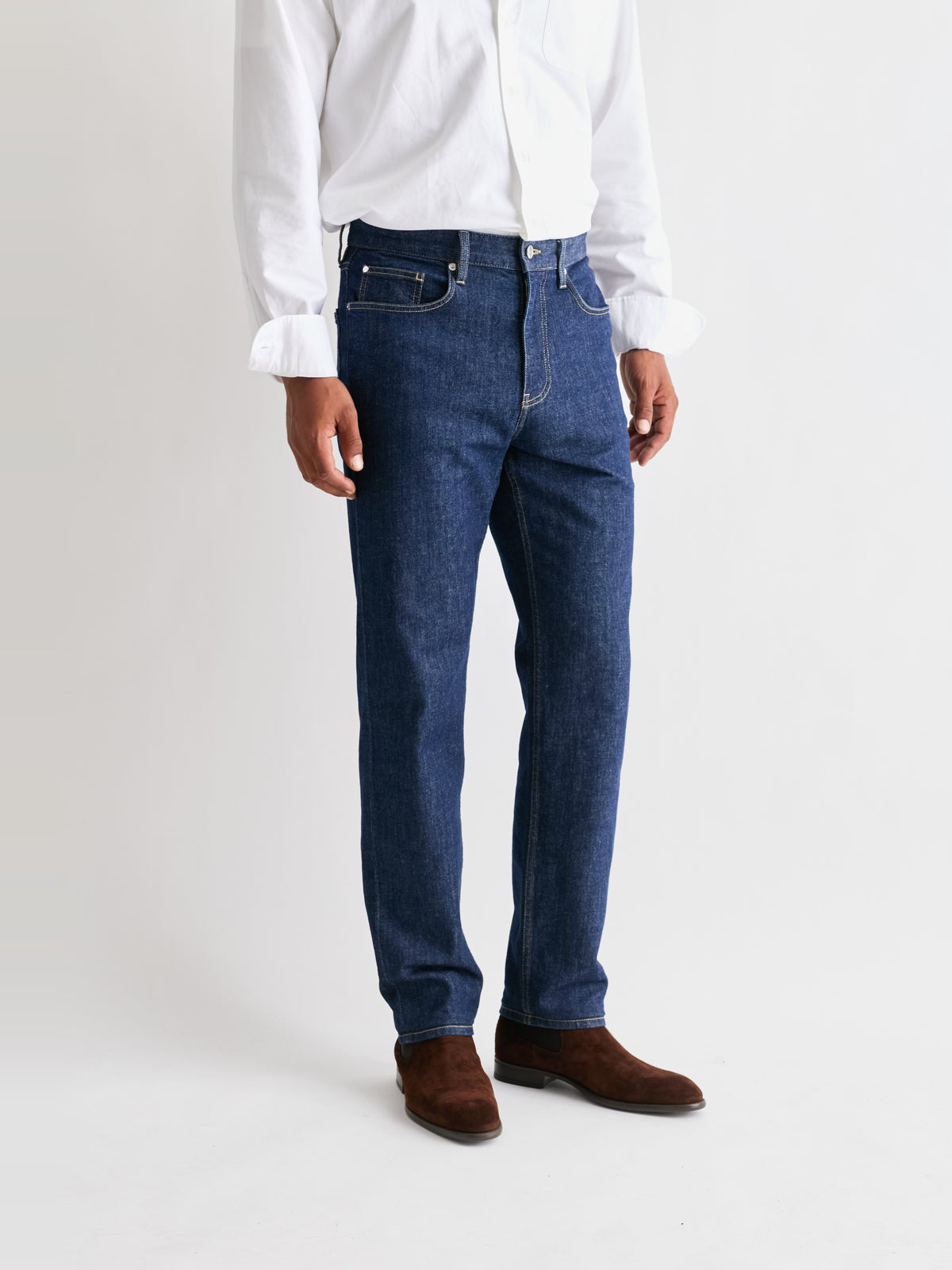 LESTRANGE The 24 Jeans Straight Fit in Dark Blue, front view showing the straight-leg silhouette