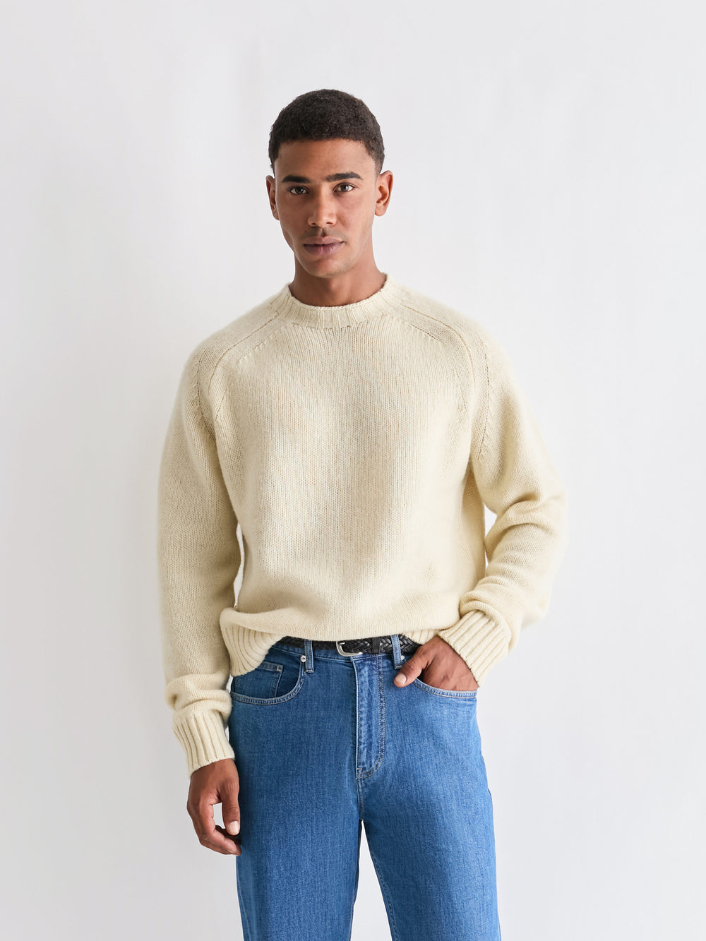 The 24 Shaggy Knit Crew Neck, Cream, front