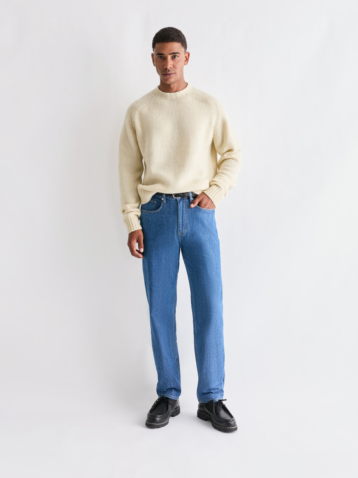 The 24 Shaggy Knit Crew Neck, Cream, front, full length