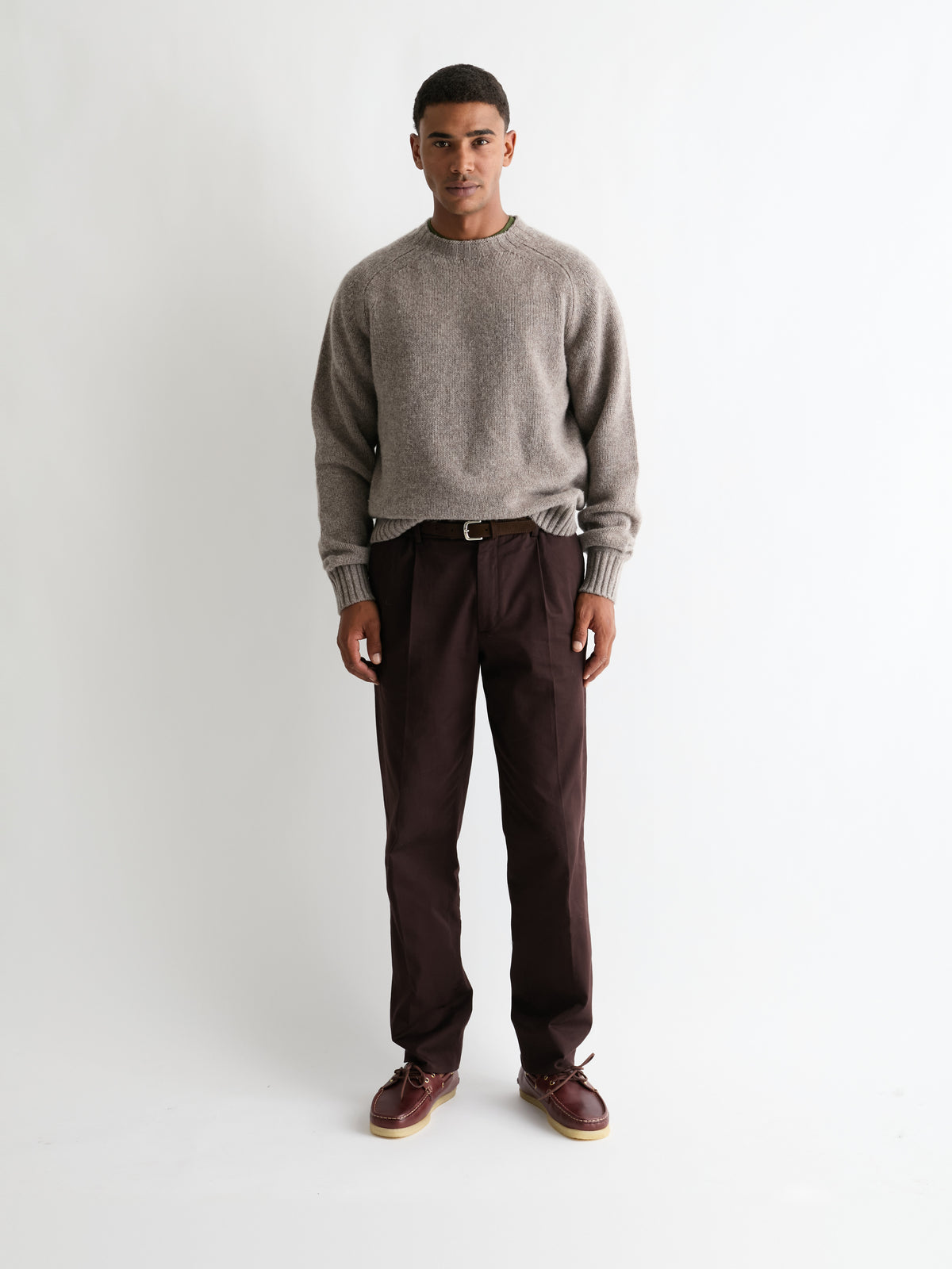 The 24 Shaggy Knit Crew Neck, Dormouse, front, full length