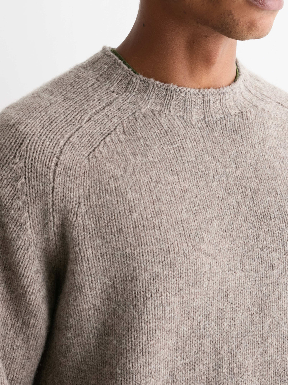 The 24 Shaggy Knit Crew Neck, Dormouse, close up