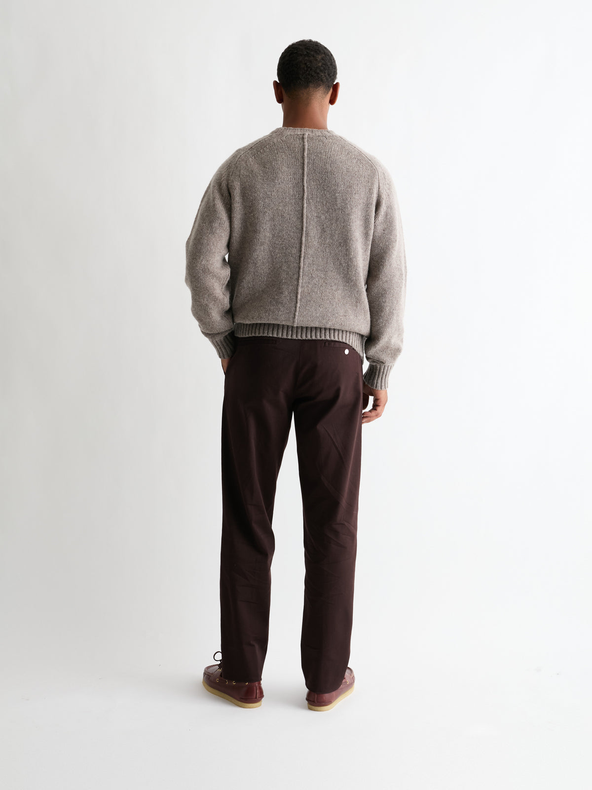 The 24 Shaggy Knit Crew Neck, Dormouse, back, full length