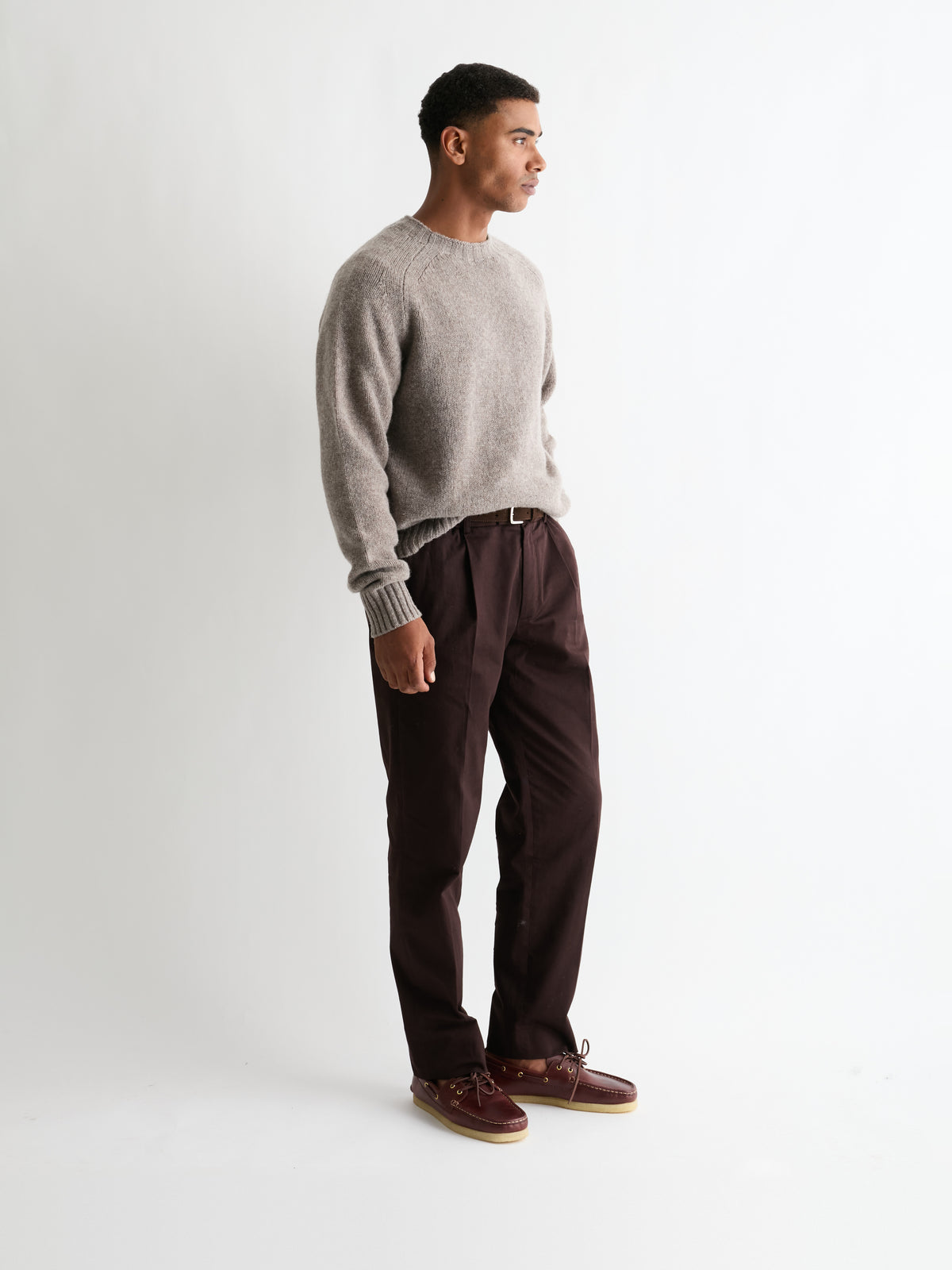 The 24 Shaggy Knit Crew Neck, Dormouse, three-quarter front