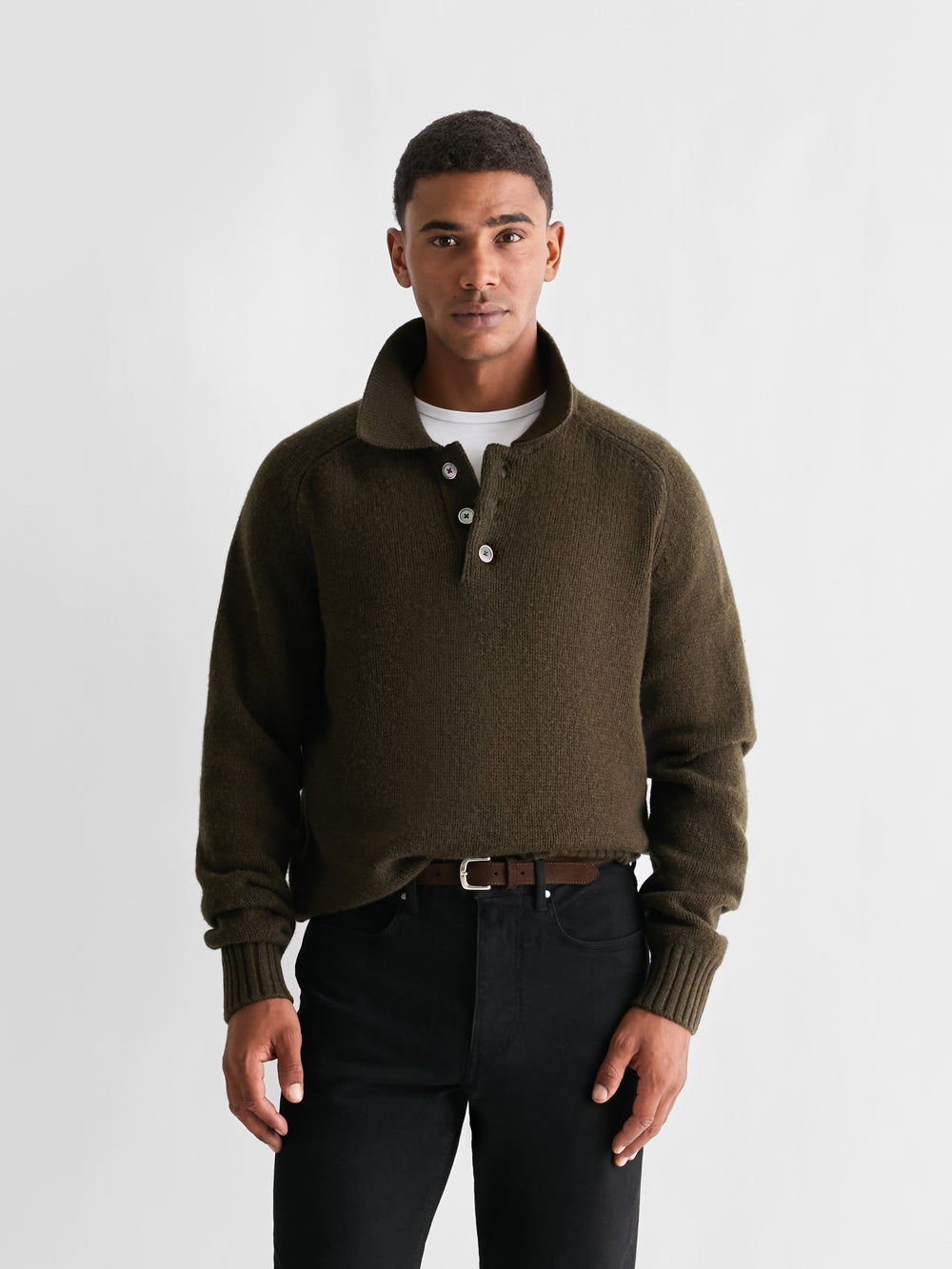 The 24 Shaggy Knit Polo, Dark Olive, front