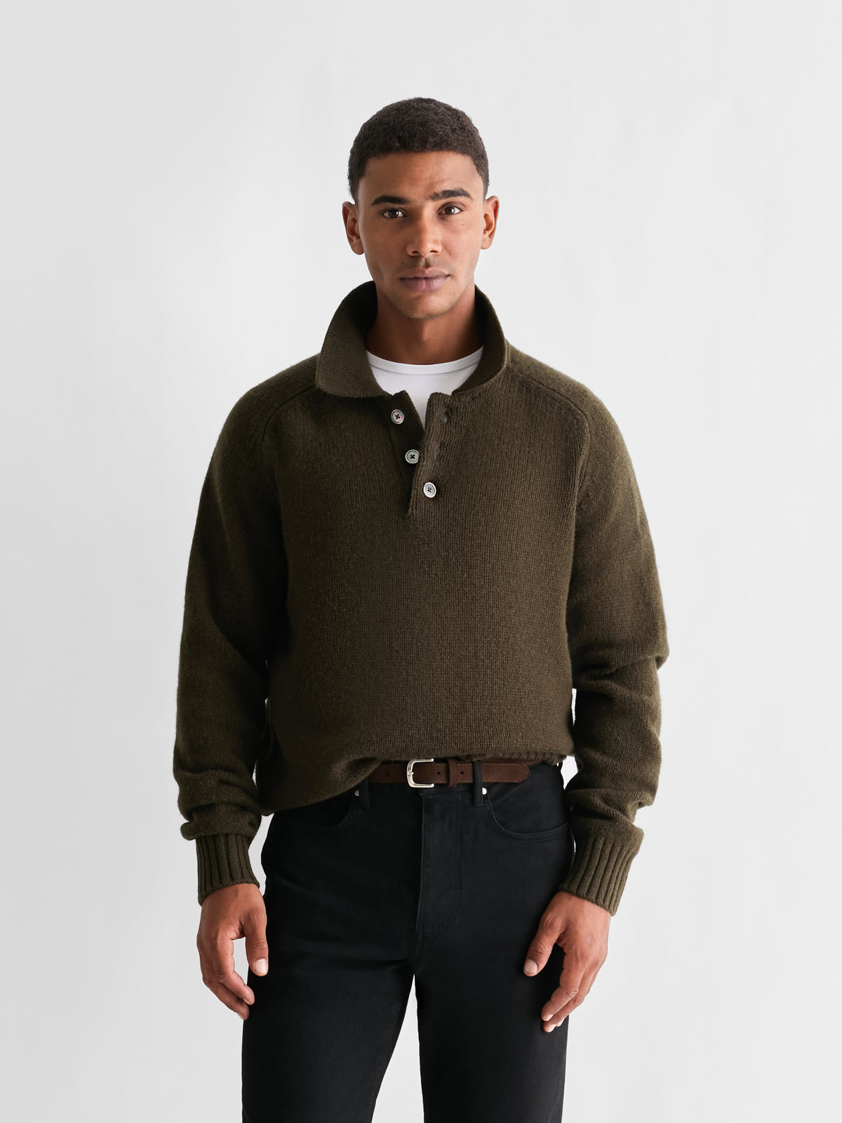 The 24 Shaggy Knit Polo, Dark Olive, front