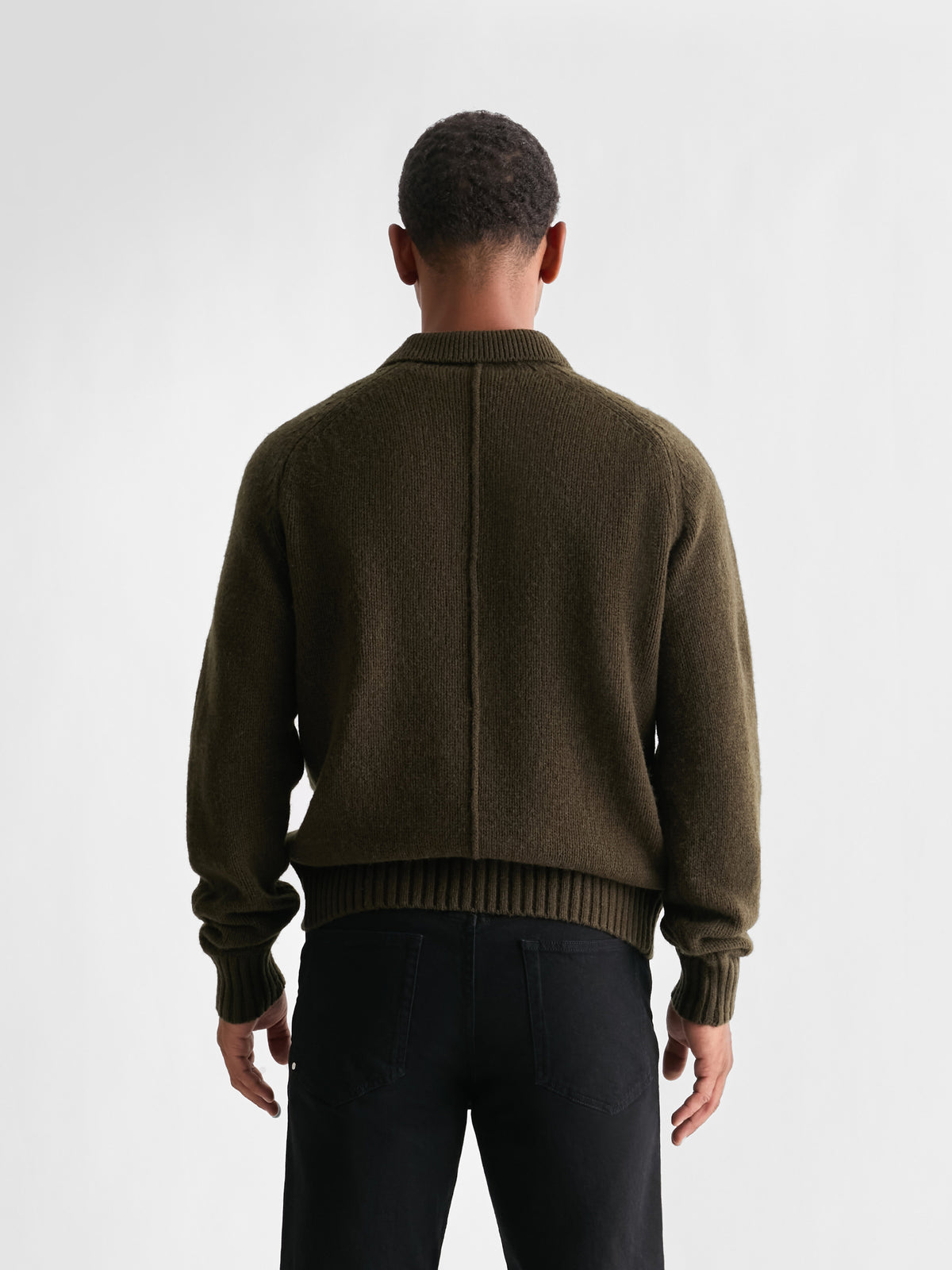 The 24 Shaggy Knit Polo, Dark Olive, back
